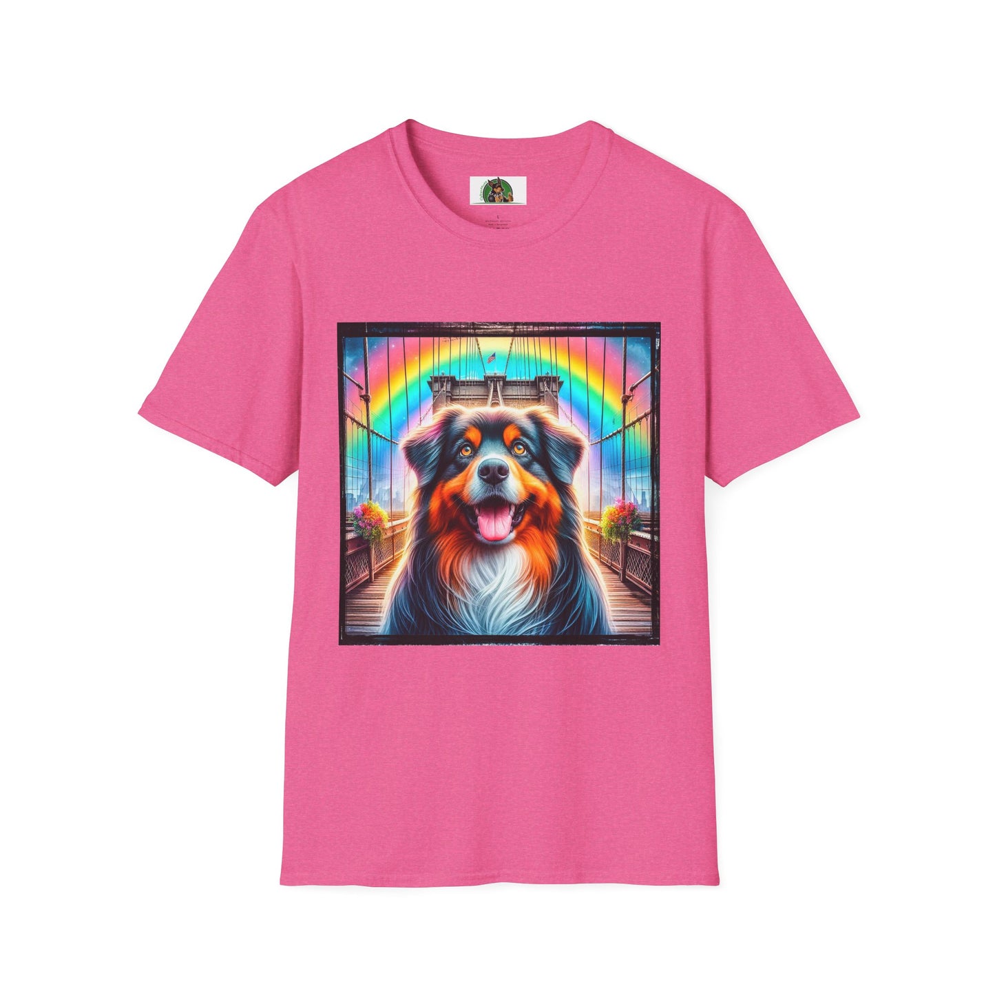 Australian Shepherd Bright Rainbow Bridge T-Shirt Printify S Heather Heliconia