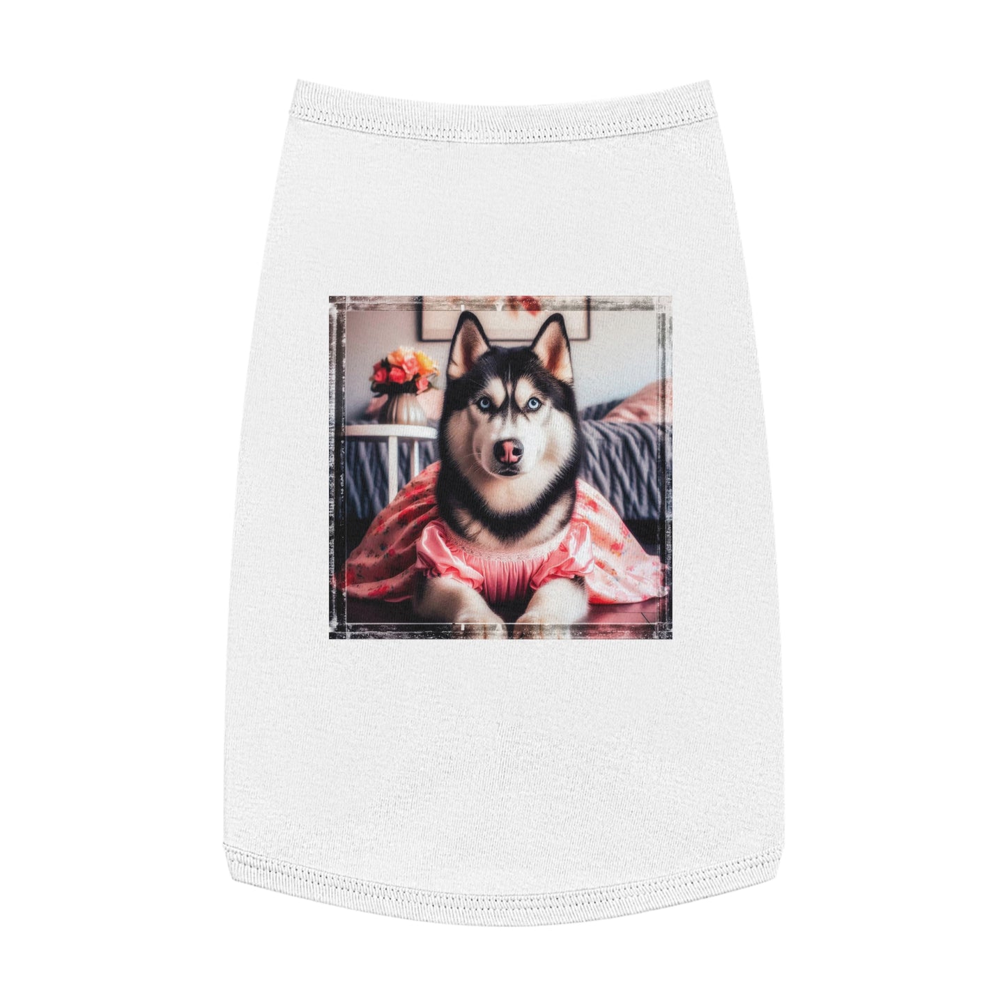 Pet Tank Top Husky pretty pink dress Pets Printify L White