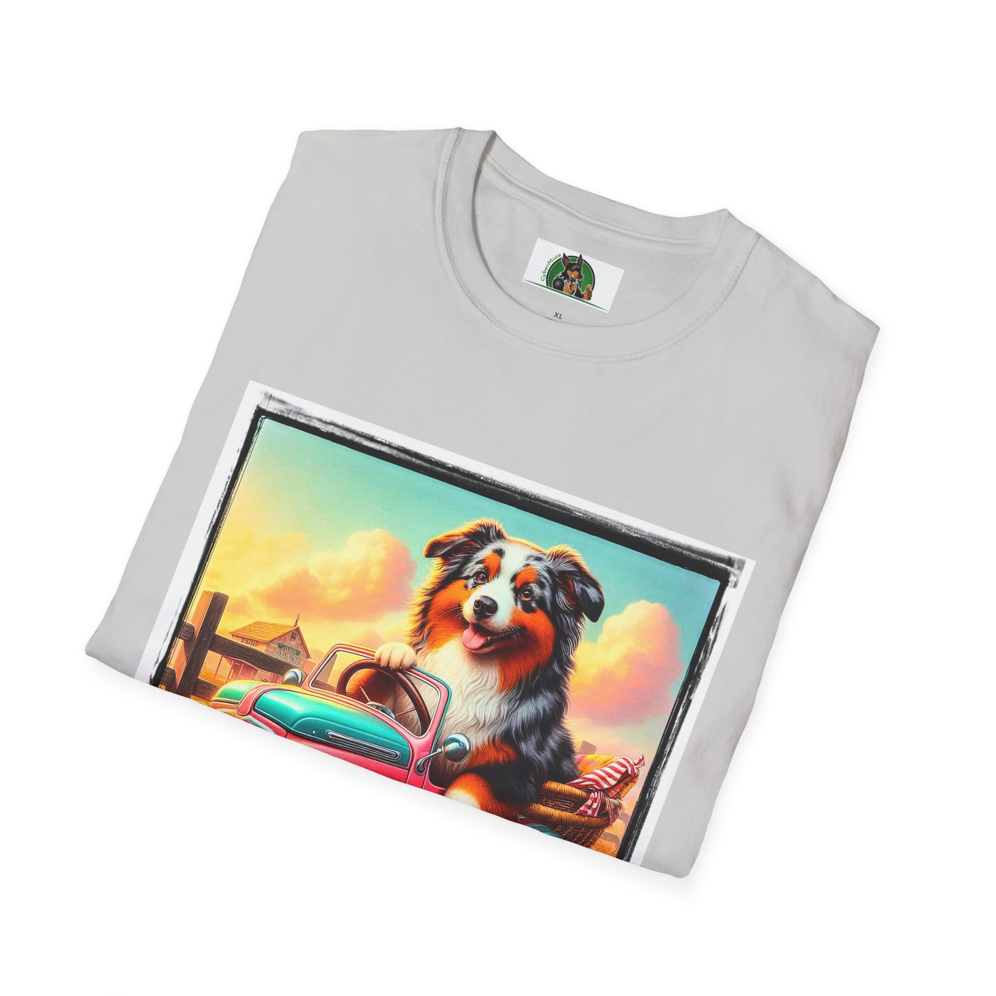 Wacky Australian Shepherd Dog In Mini Truck T-Shirt Printify   