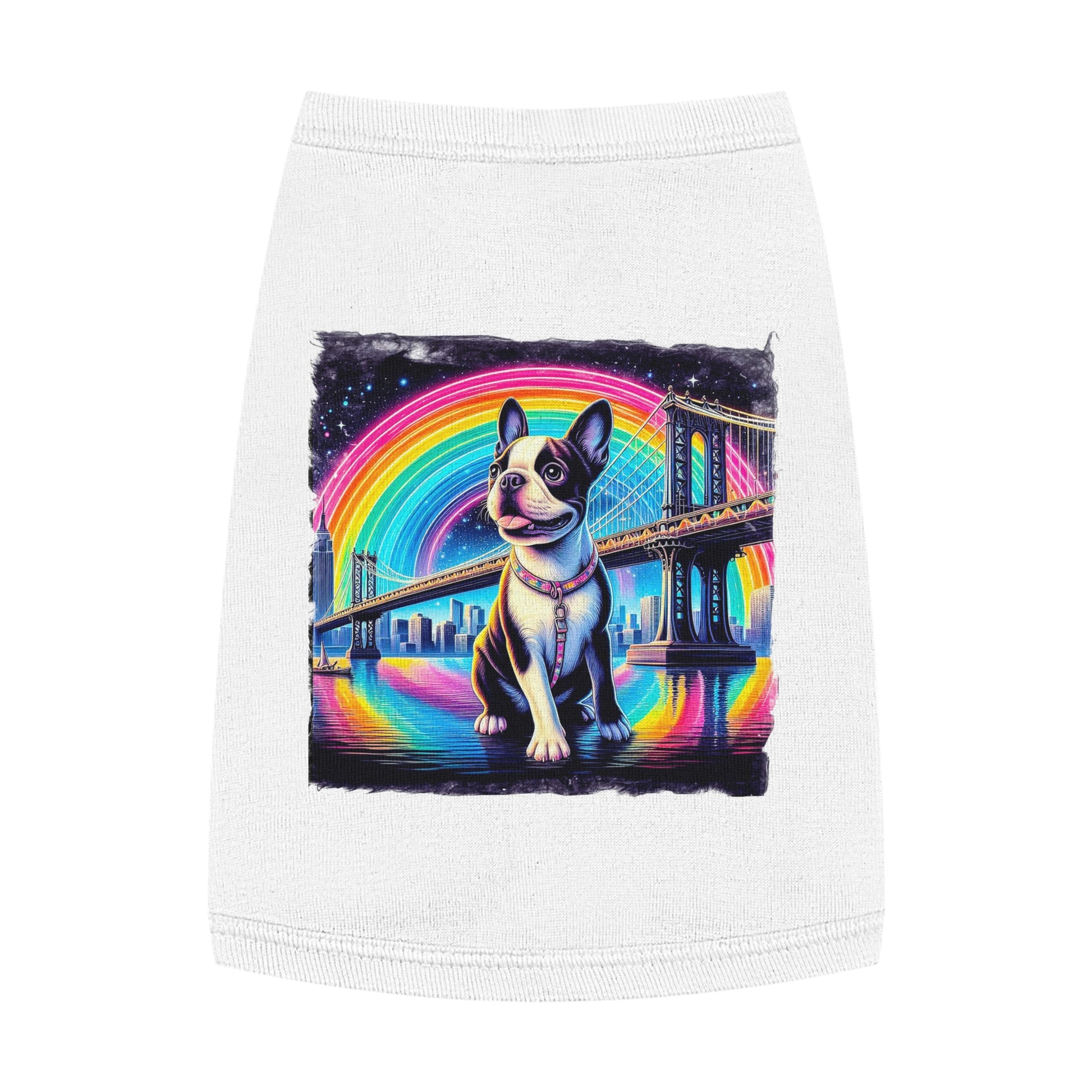 Pet Tank Top Boston Terrier Dog Sitting By Rainbow Bridge Pets Printify   