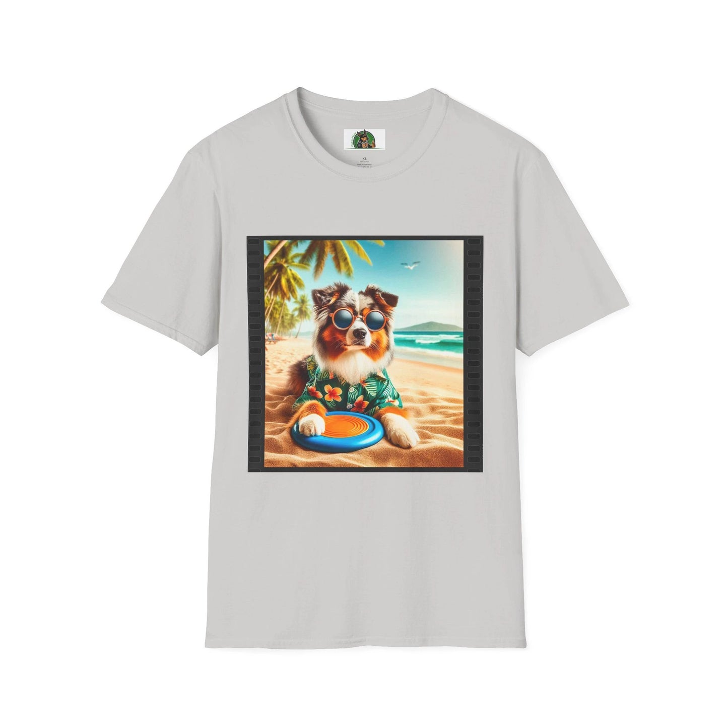Australian Shepherd Beach Frisbee Dog Graphic Tee Unisex Soft Style Shirt for Dog Lovers T-Shirt Printify S Ice Grey