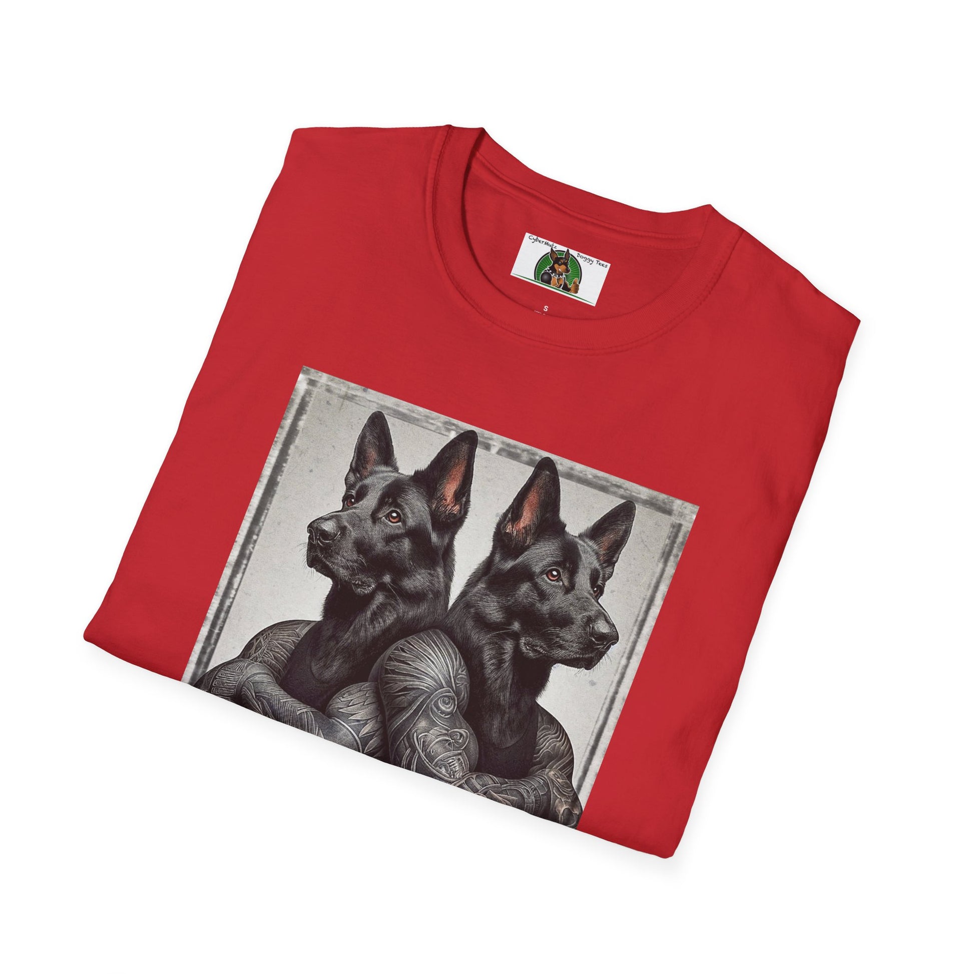 Muscle Twins Black German Shepherds Unisex Softstyle T-Shirt T-Shirt Printify