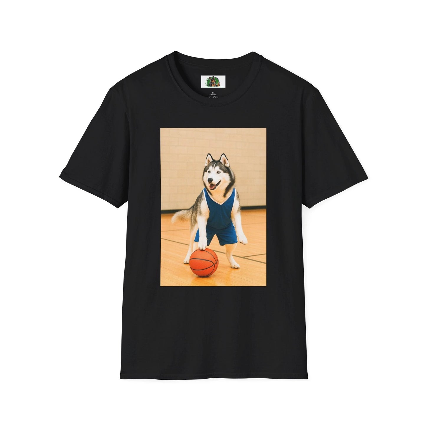 Husky Basketball T-Shirt — Sports Dog Tee T-Shirt Printify Black S
