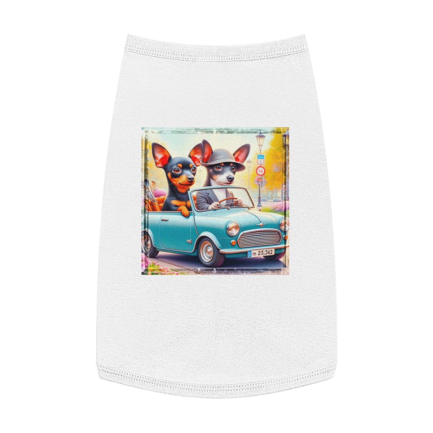 Wacky Pet Tank Top Rat Terrier couple driving Pets Printify L White