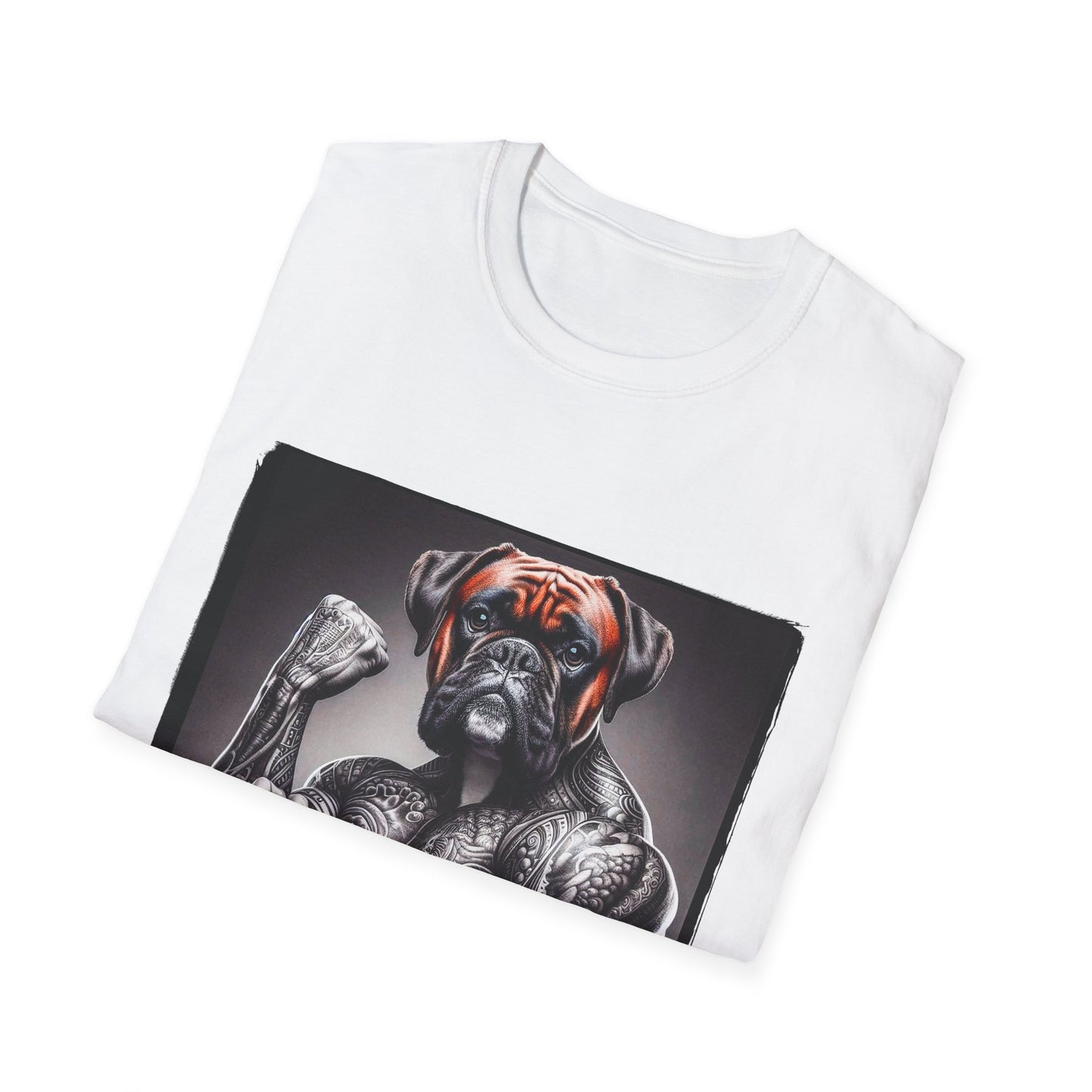 Boxer Black And White Muscle Dog T-Shirt T-Shirt Printify   