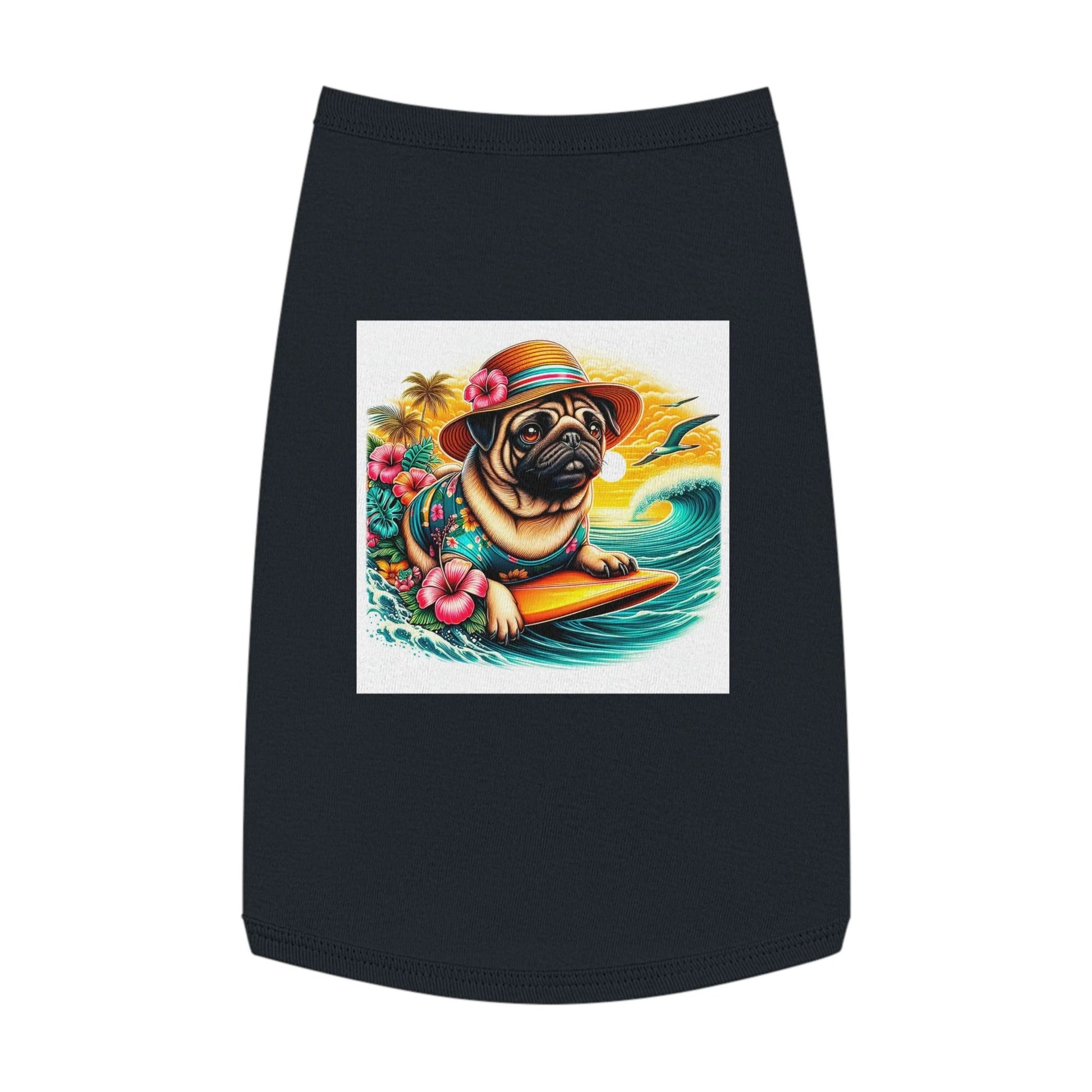 Pet Tank Top Pug flower girl Pets Printify L Black