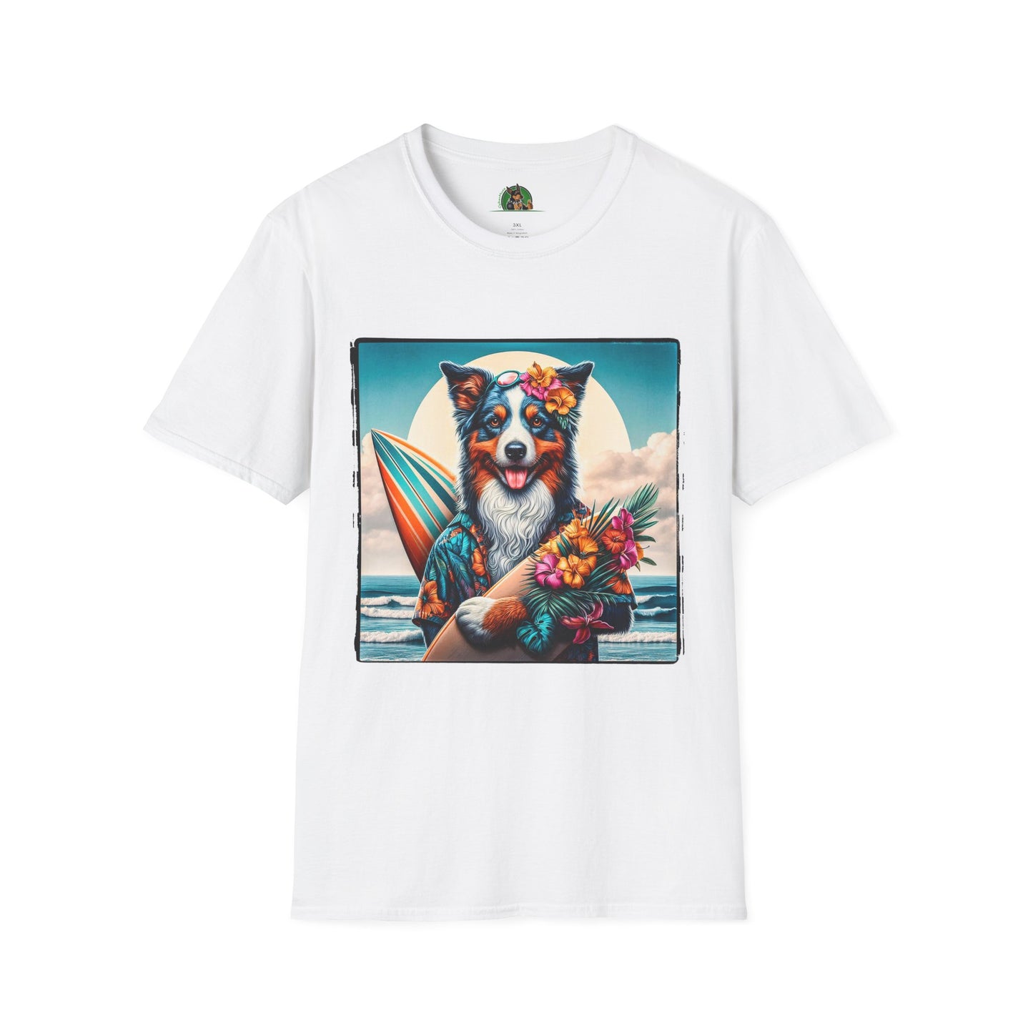 Australian Shepherd Floral Beach Surfer T-Shirt Printify XS White