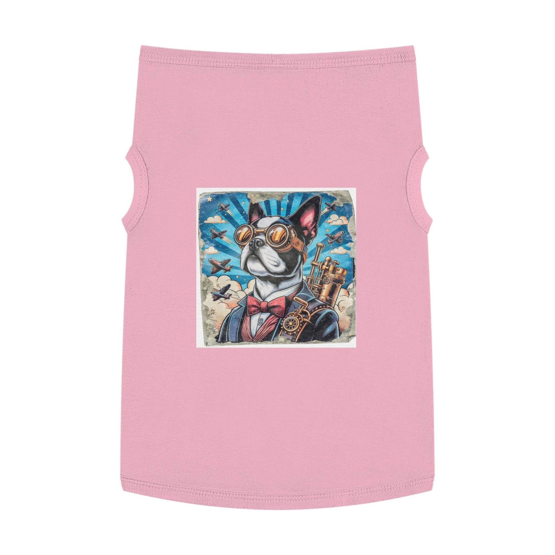 Boston Terrier Steampunk Tank Top For Dogs Cute American Gentleman Look Shirt Apparel Pets Printify XL Pink