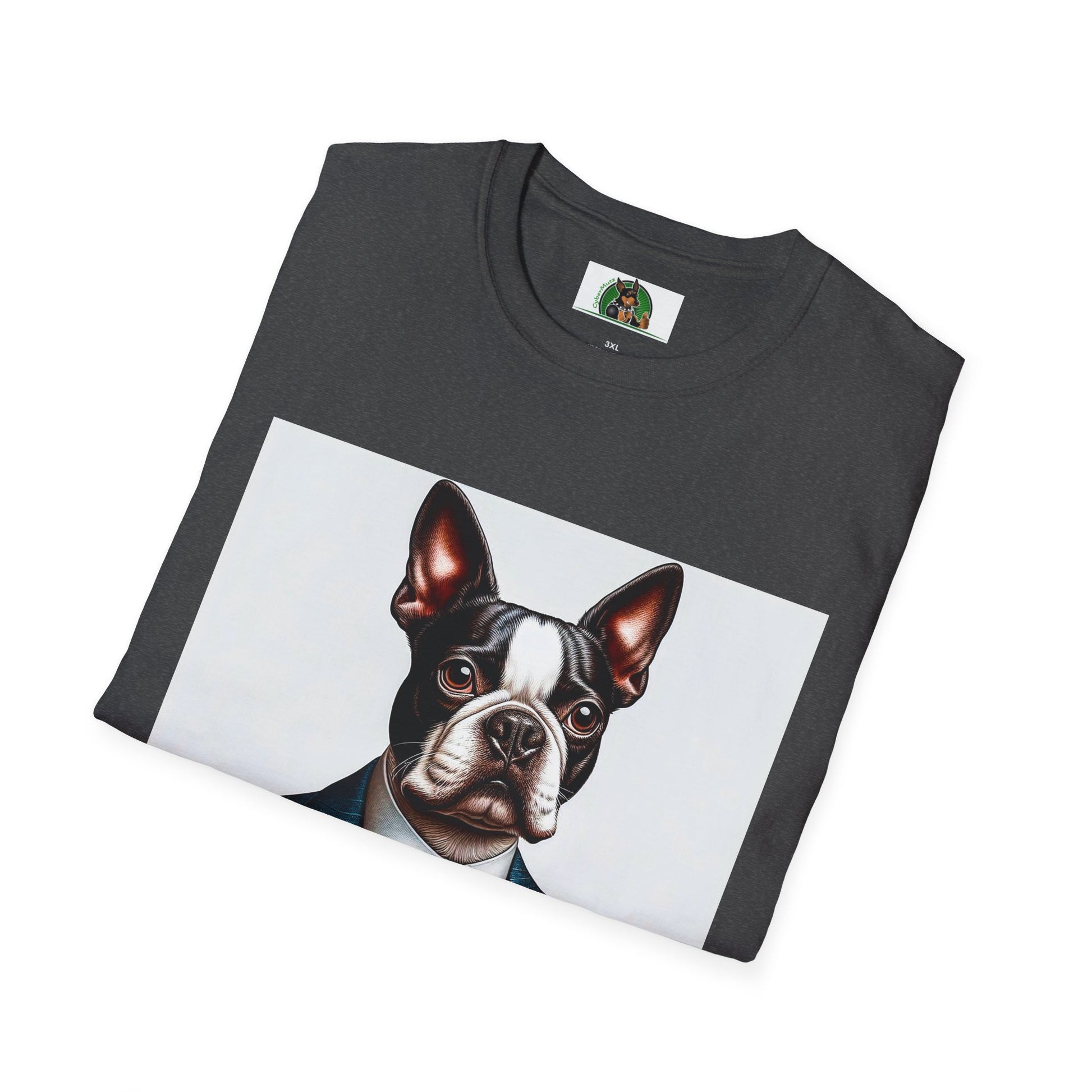 Boston Terrier Dog In Blue Suit TShirt T-Shirt Printify   