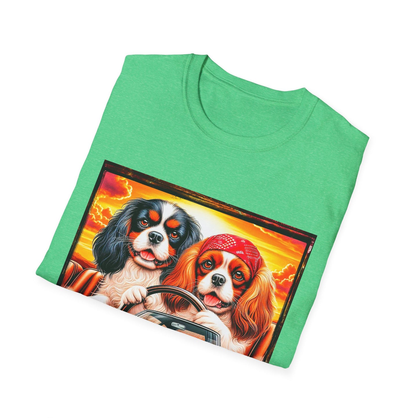 Cavalier King Charles Spaniel Hippie Couple Dogs In Car TShirt