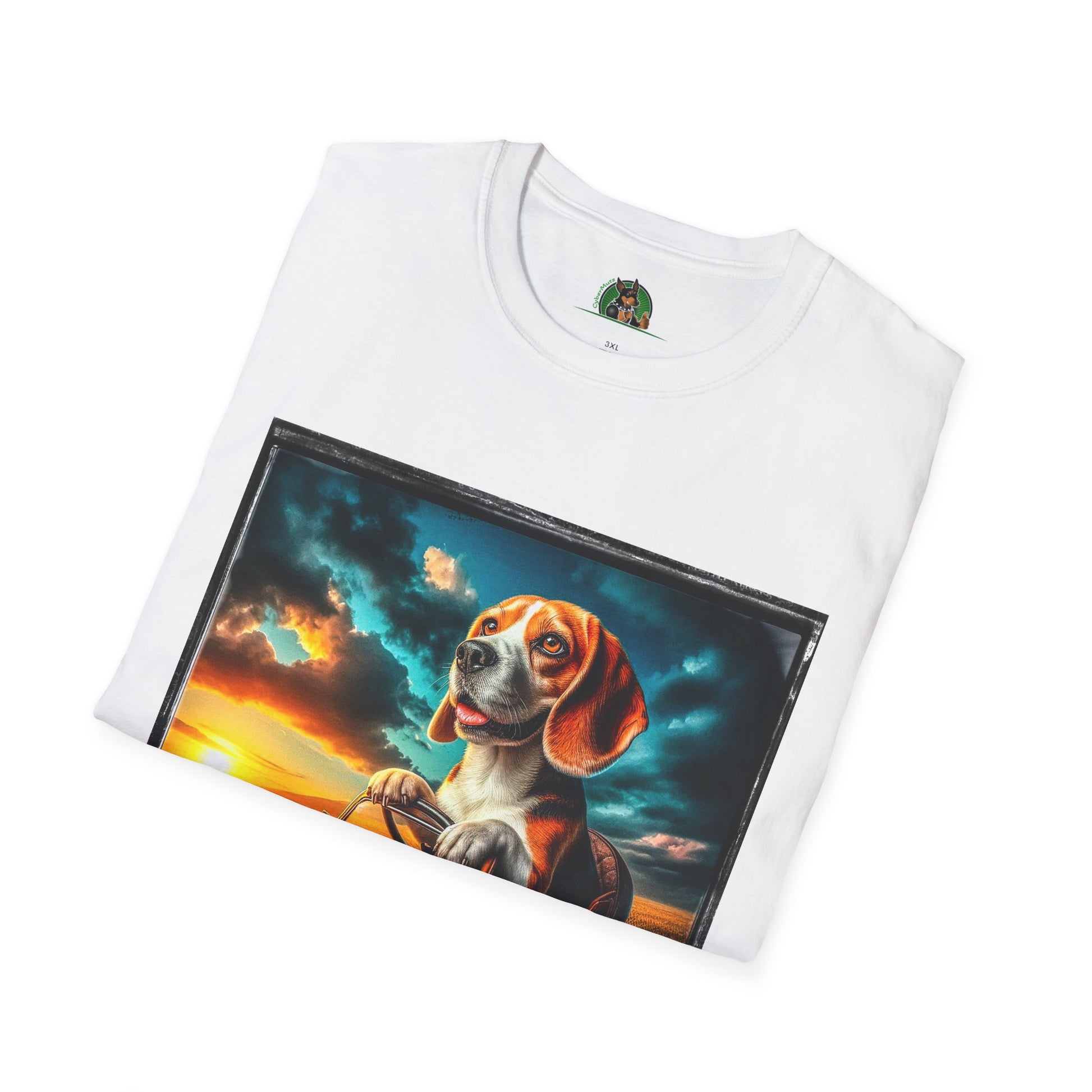 Wacky Beagle Driving Tiny Car In Sunset T-Shirt Printify   