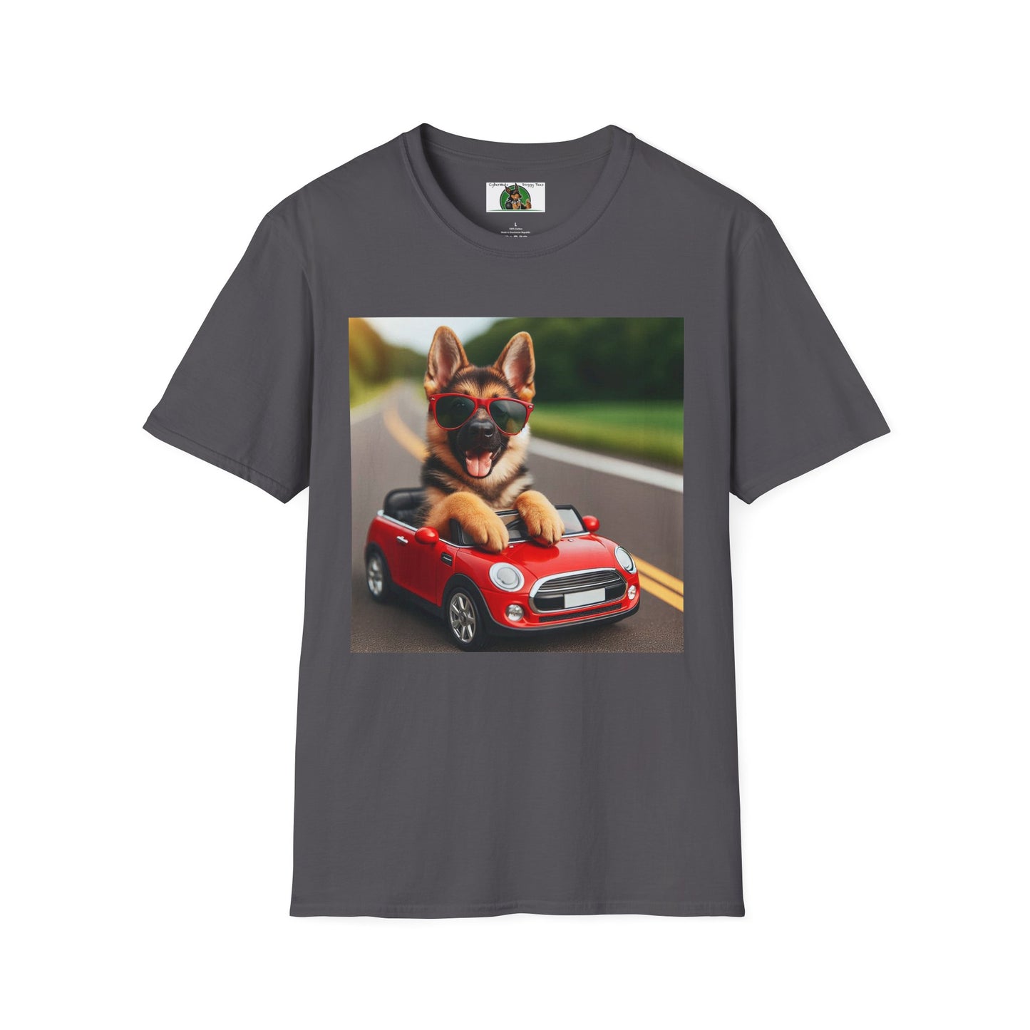 German Shepherd in a Wacky Little Car T-Shirt Printify Charcoal S 