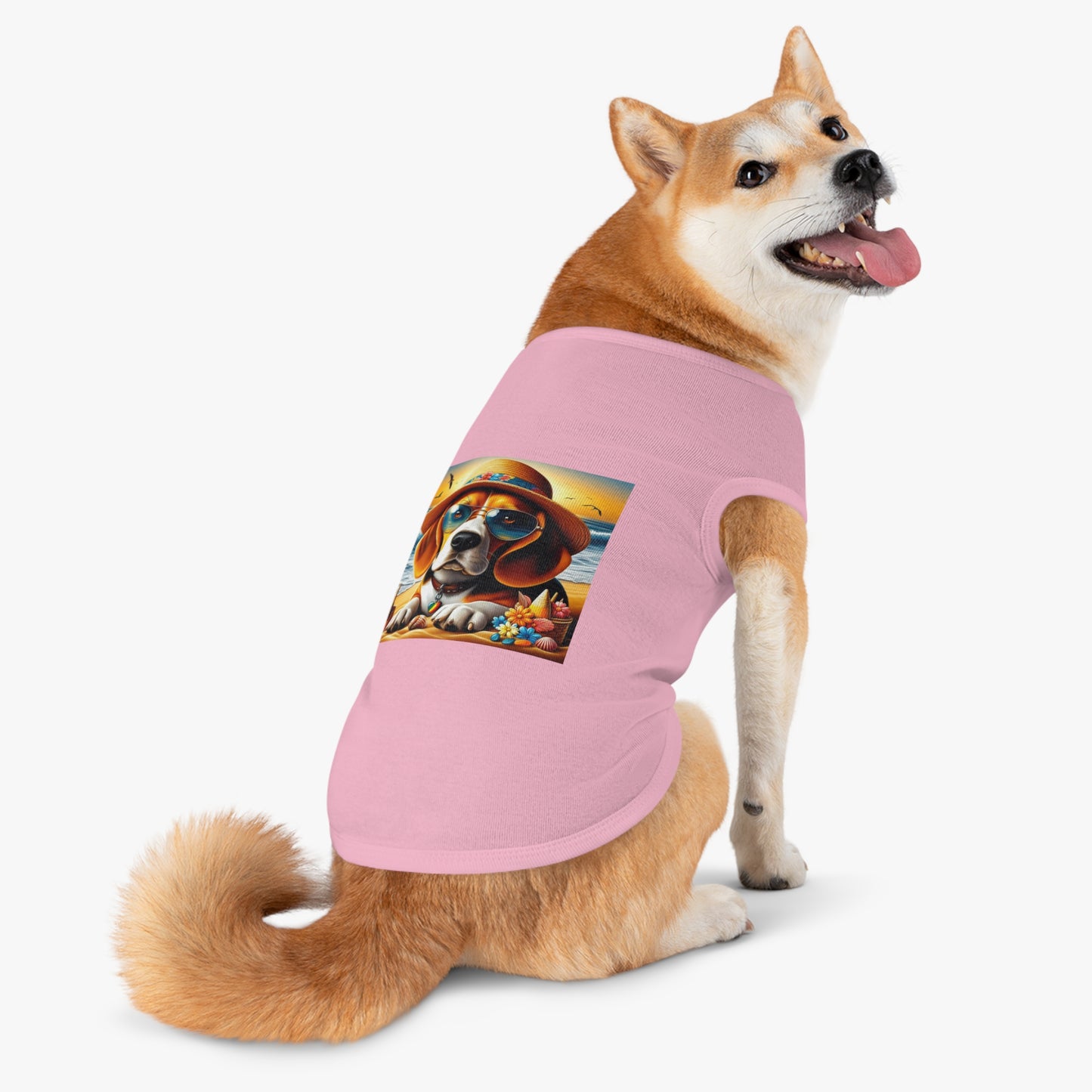 Pet Tank Top Beagle At Beach In Hat Pets Printify   