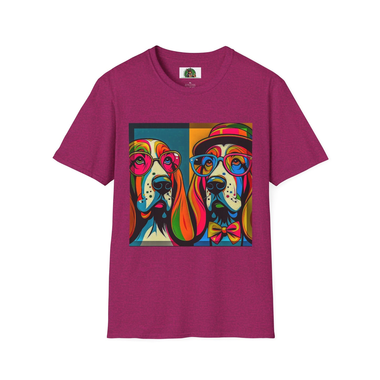 Basset Hound Couple Pop Art Pic T-Shirt Printify S Antique Heliconia 