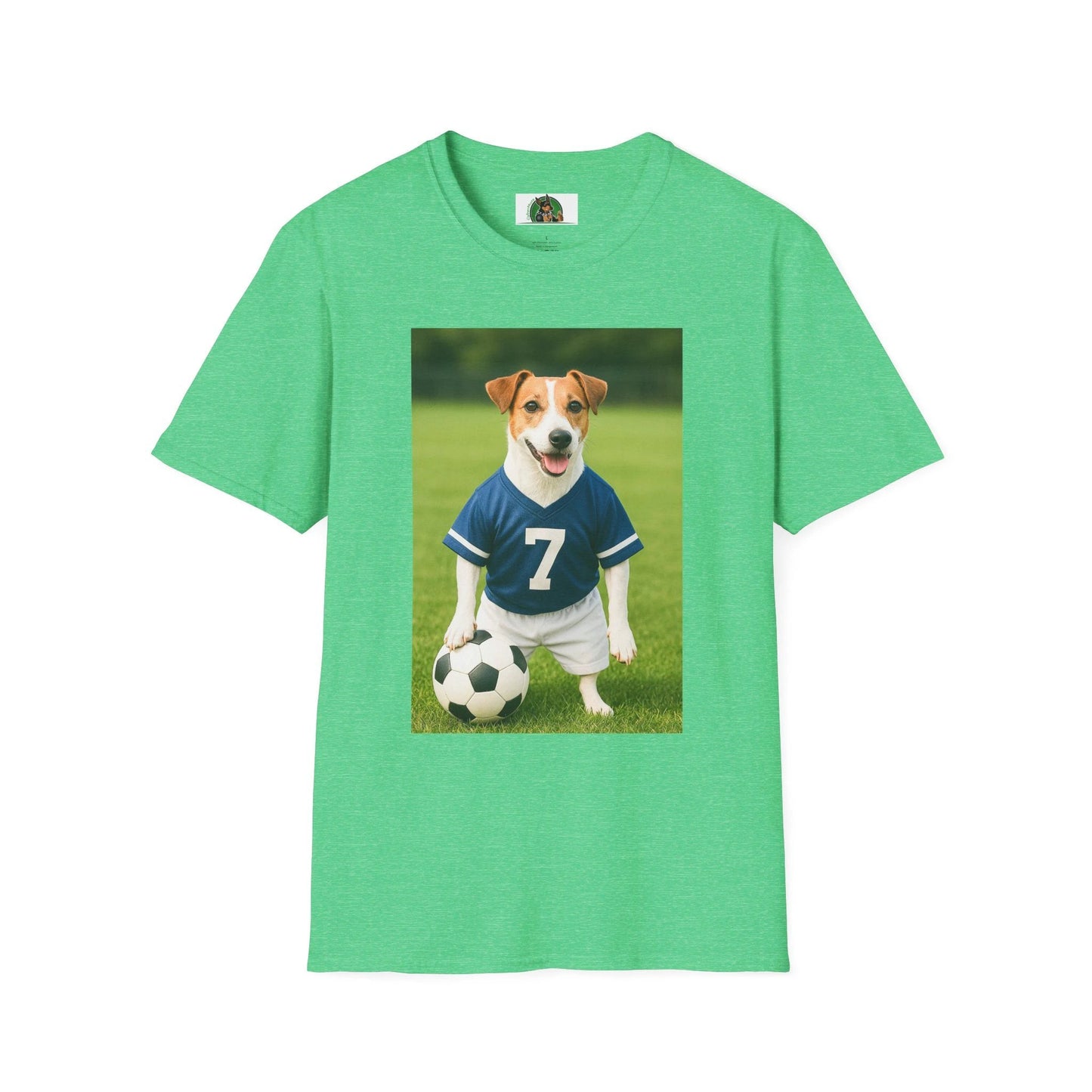 Jack Russell Soccer T-Shirt — Sports Dog Tee for Fans & Pet Lovers T-Shirt Printify Heather Irish Green S