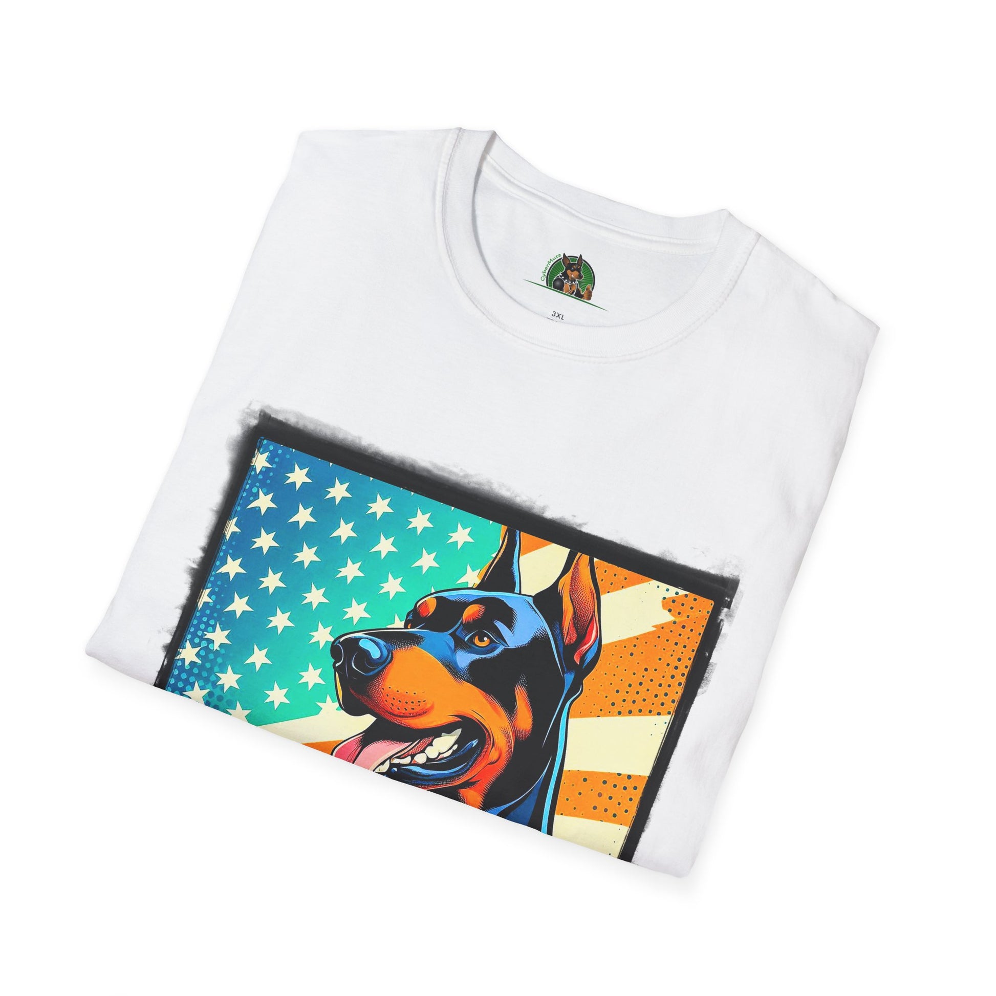 Doberman american superhero t shirt T-Shirt Printify