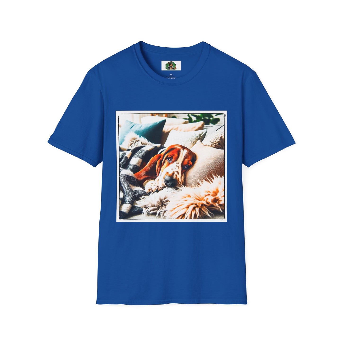 Basset Hound Sleeping In Comfy Blanket T-Shirt Printify XS Royal 