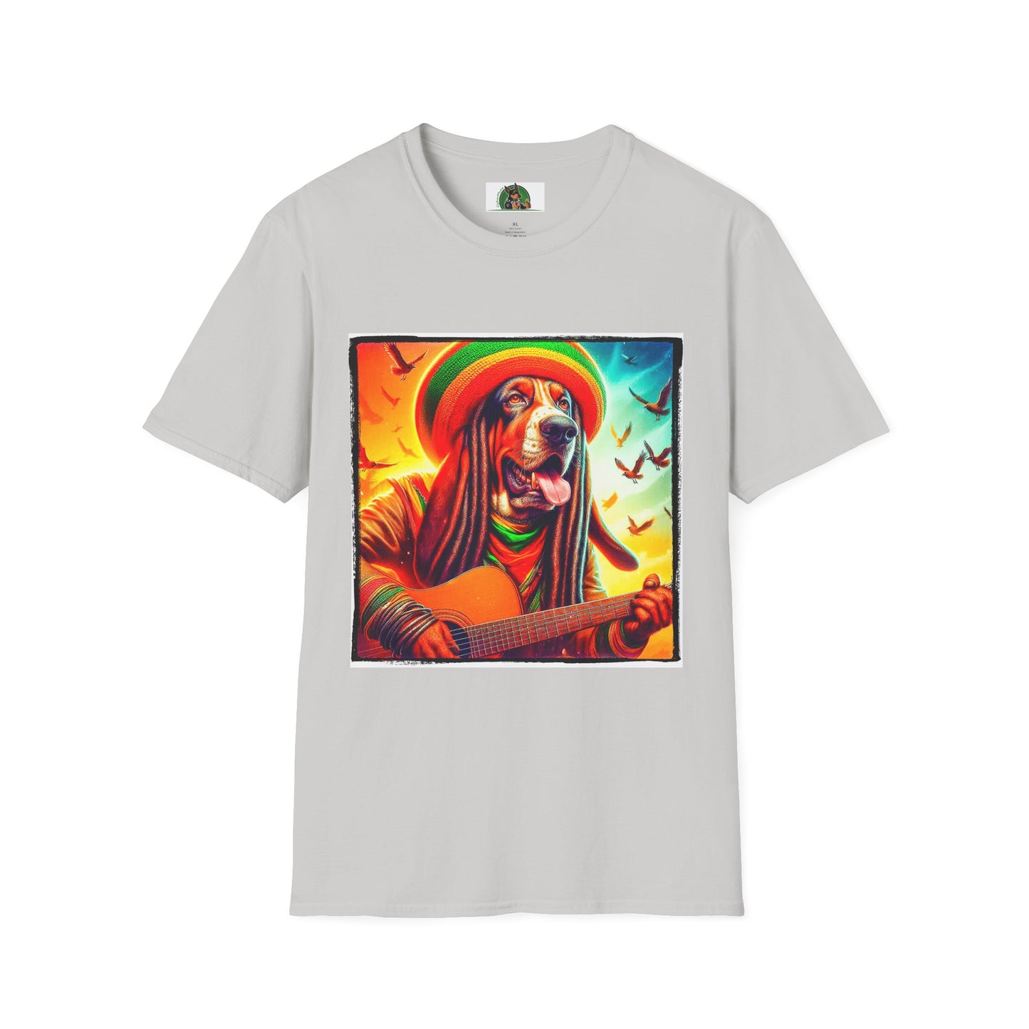 Basset Hound Playing Guitar T-Shirt Printify S Ice Grey