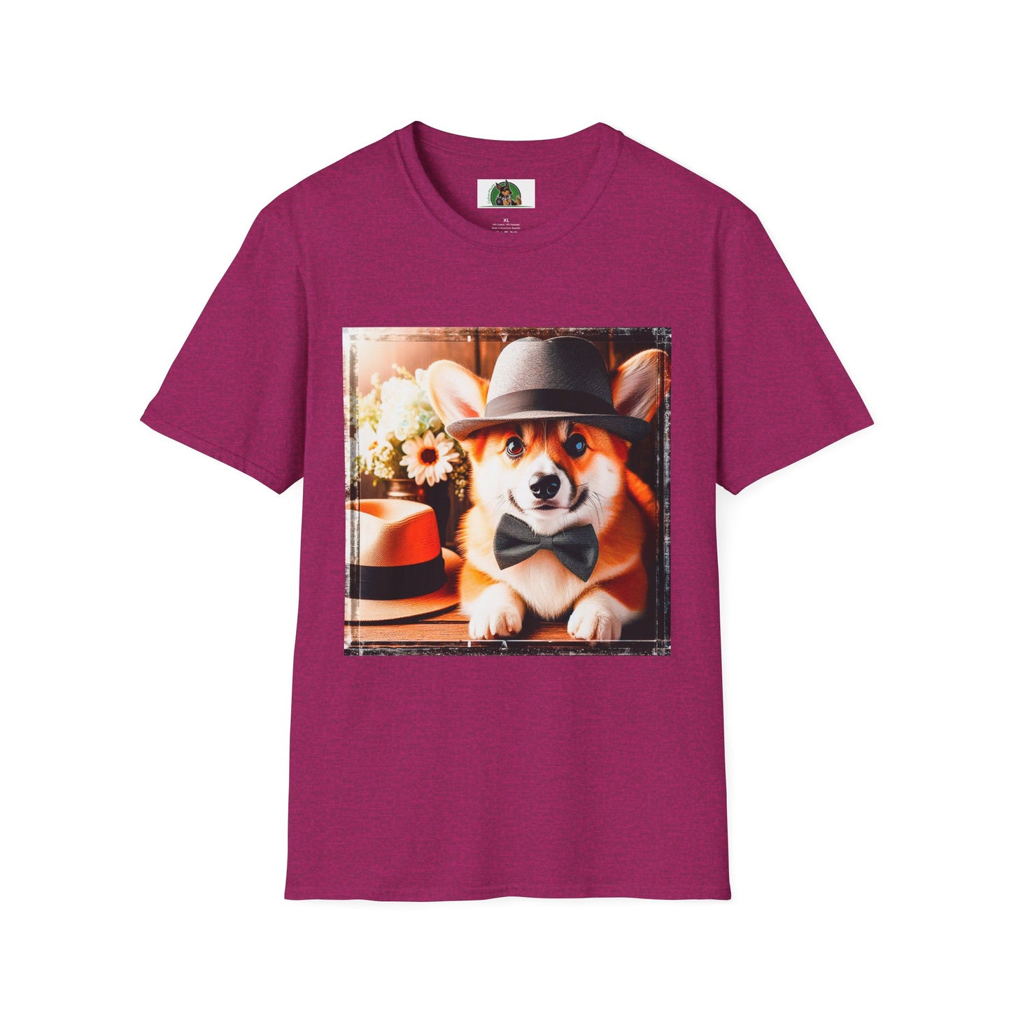 Pembroke Welsh Corgi top hat shirt T-Shirt Printify S Antique Heliconia