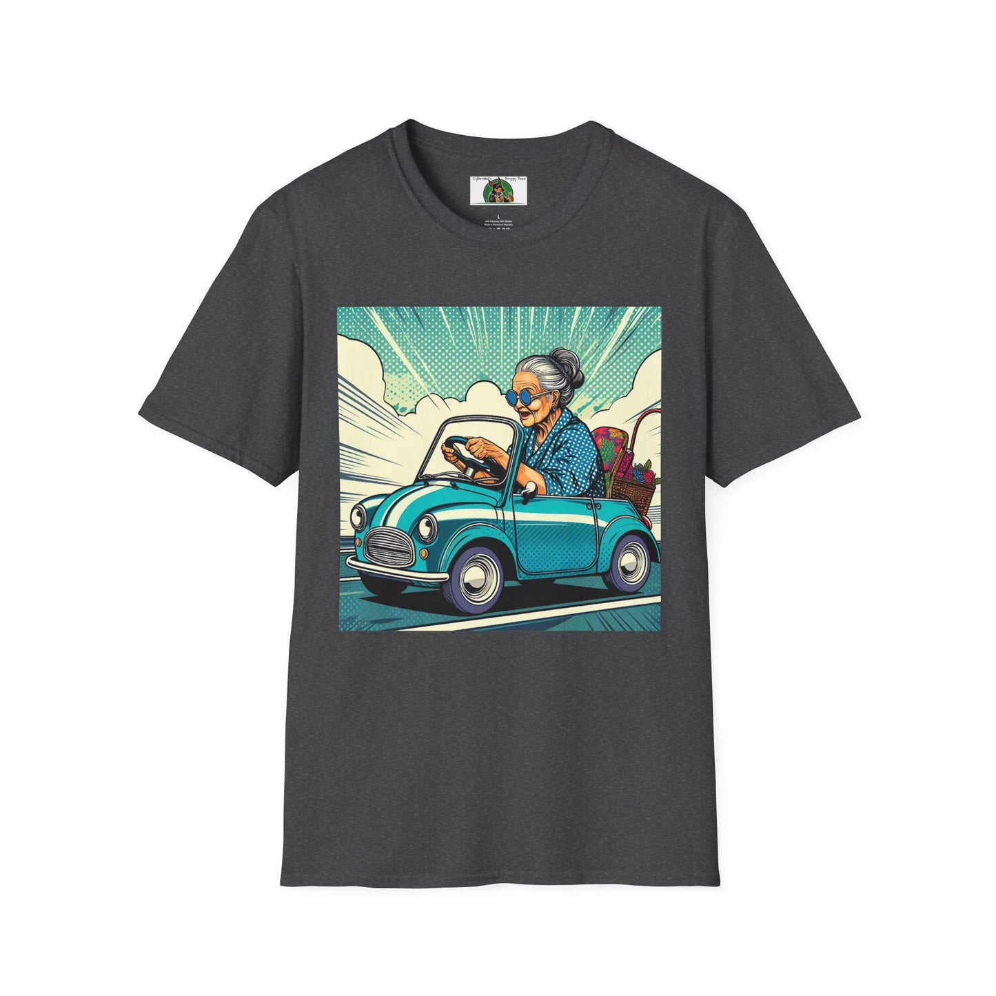 Old Lady in a Wacky Little Car T-Shirt Printify Dark Heather S 