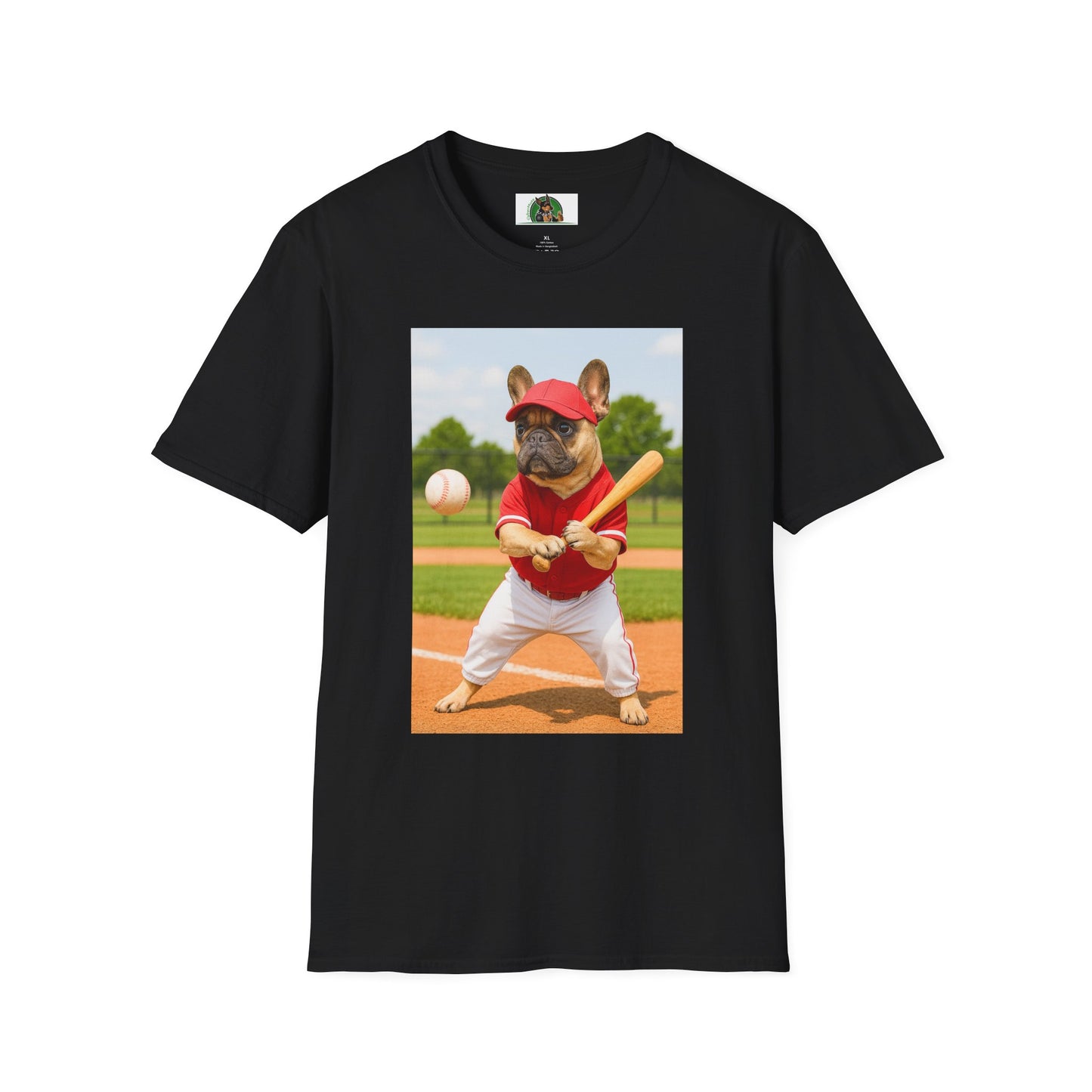 Sports Baseball French Bulldog T-Shirt T-Shirt Printify Black XS