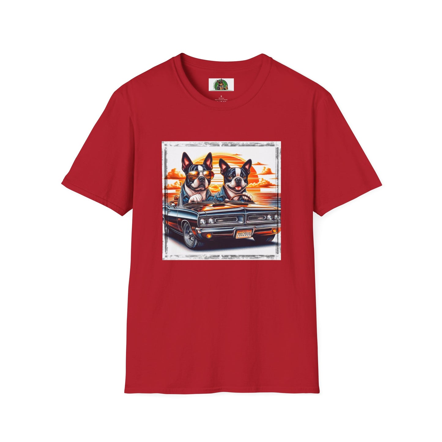 Wacky Boston Terrier Boy Dogs Driving Car T-Shirt Printify S Cherry Red 