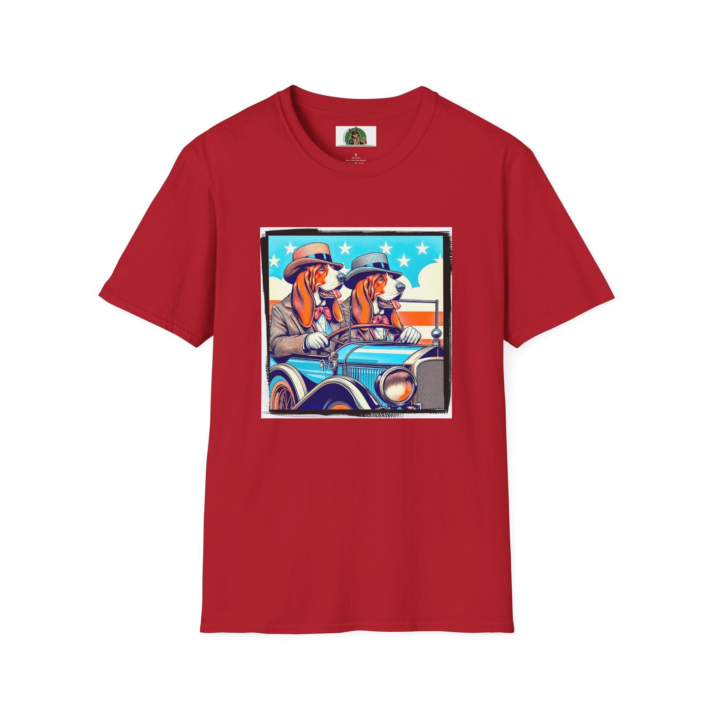 Wacky Basset Hounds In Old Car Driving T-Shirt Printify S Cherry Red