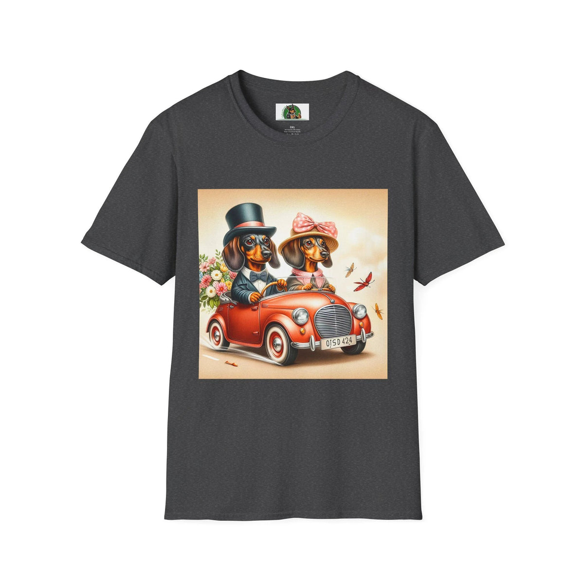 Wacky Dachshund 20s Roaring Couple Graphic Tee For Men Women Unisex Soft Cotton Short Sleeve Casual Shirt T-Shirt Printify Dark Heather S