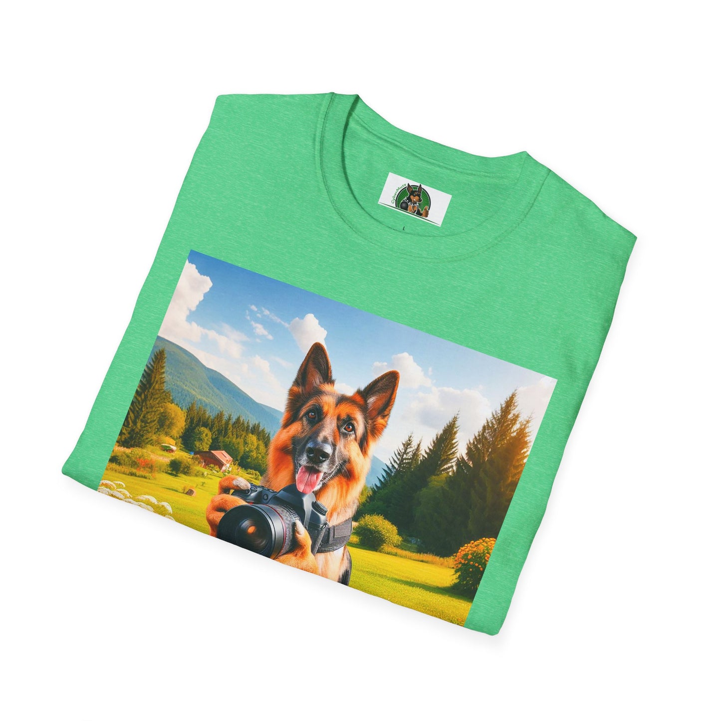 German Shepherd taking photos shirt