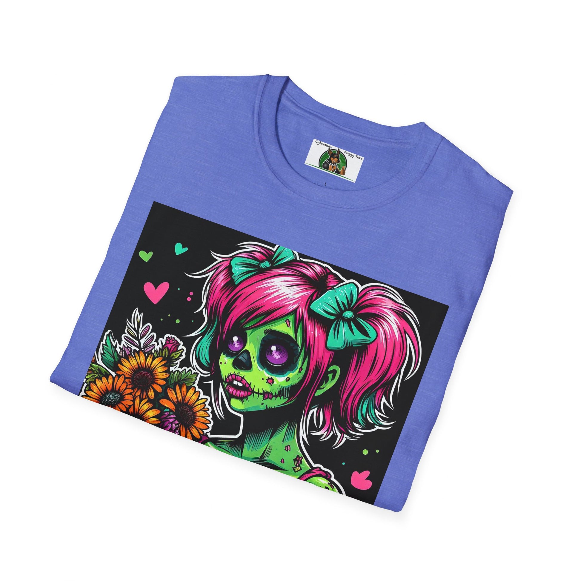 Zombie Pinup Girl with Flowers T-Shirt Printify   