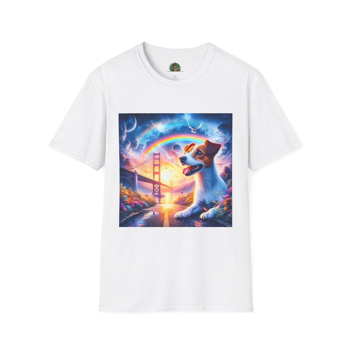 Jack Russell Moon And Dove Rainbow Bridge T-Shirt Printify S White