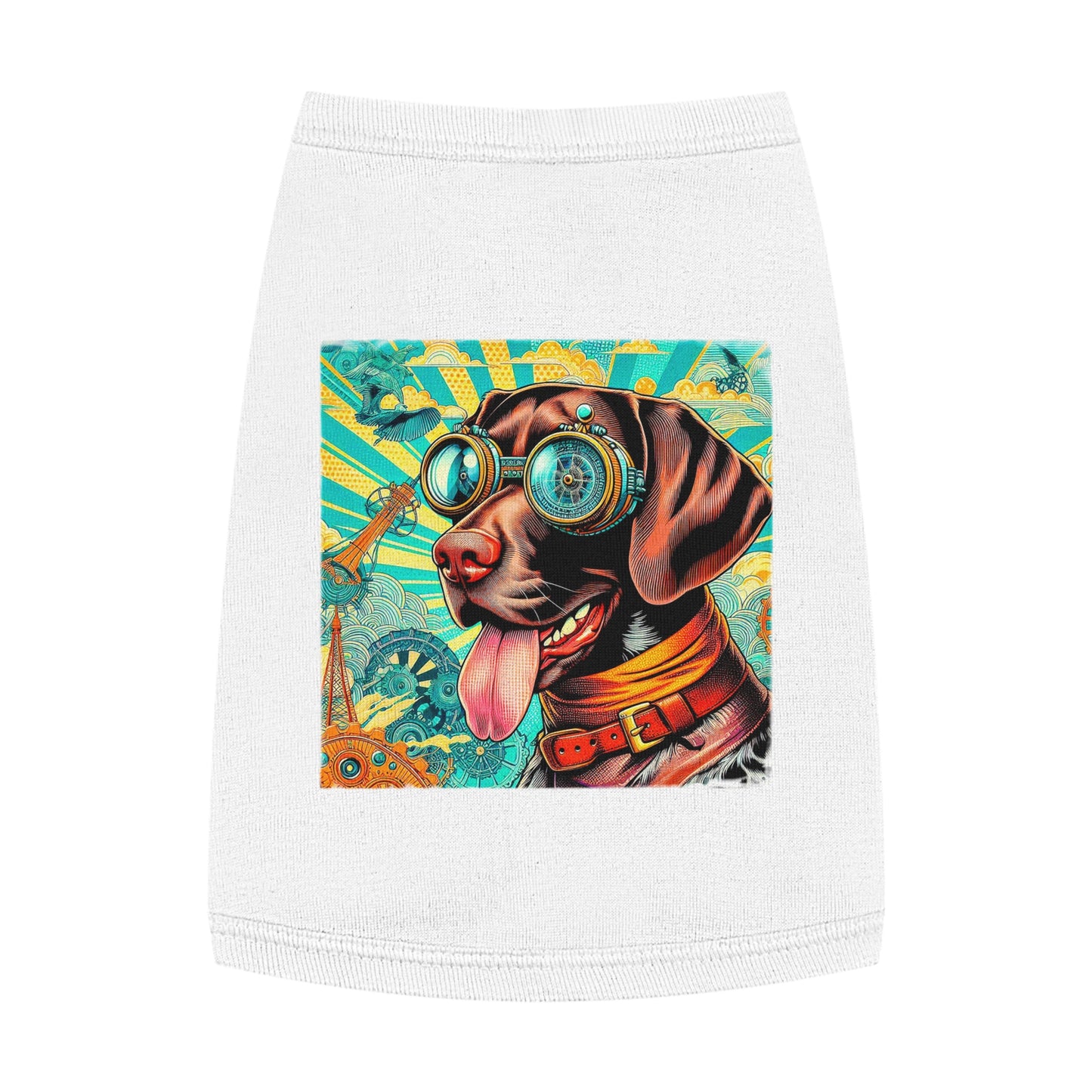 German Shorthaired Pointer blue and yellow striped steampunk Pets Printify M White