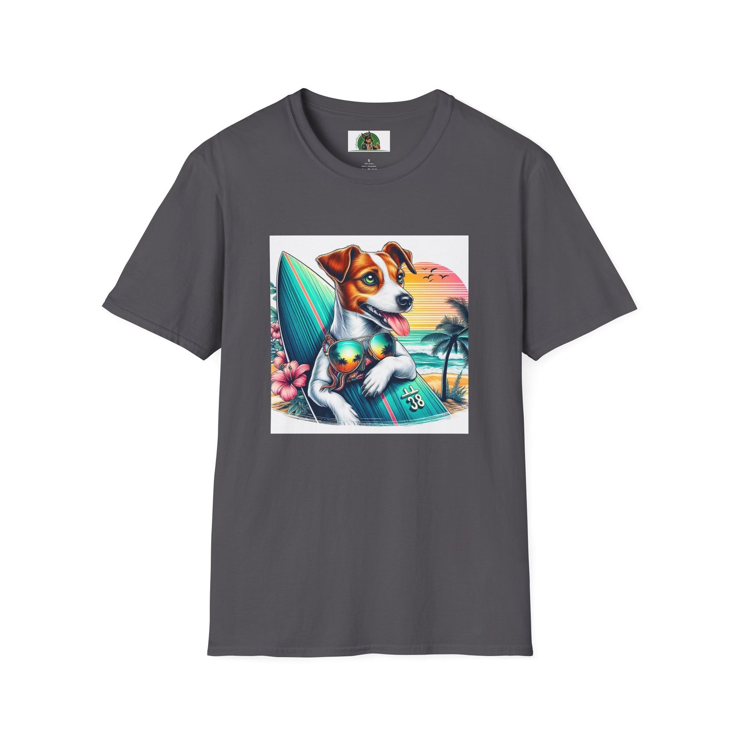 Jack Russell Sunset Surfer T-Shirt Printify S Charcoal