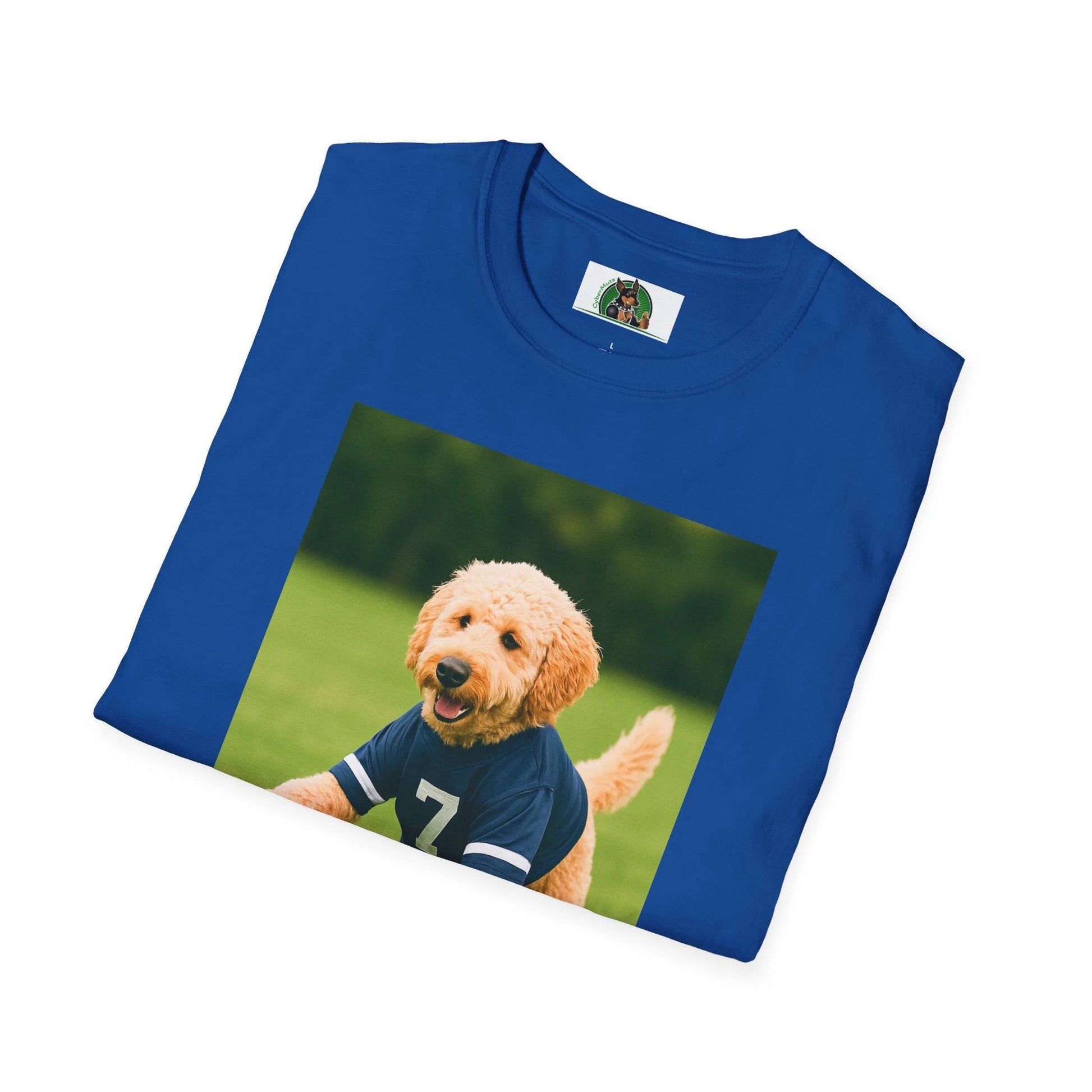 Golden Doodle Soccer T-Shirt — Sports Dog Playing Soccer T-Shirt Printify