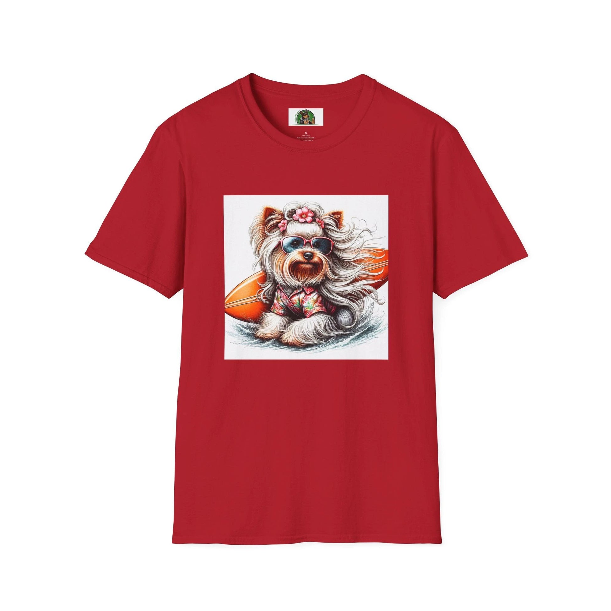 Yorkie hair flowing surfer shirt T-Shirt Printify S Cherry Red