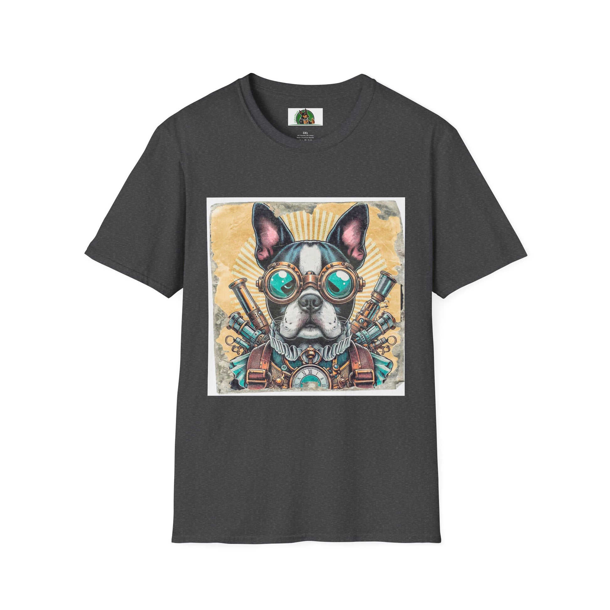 Boston Terrier Steampunk Dog Shirt T-Shirt Printify XS Dark Heather 