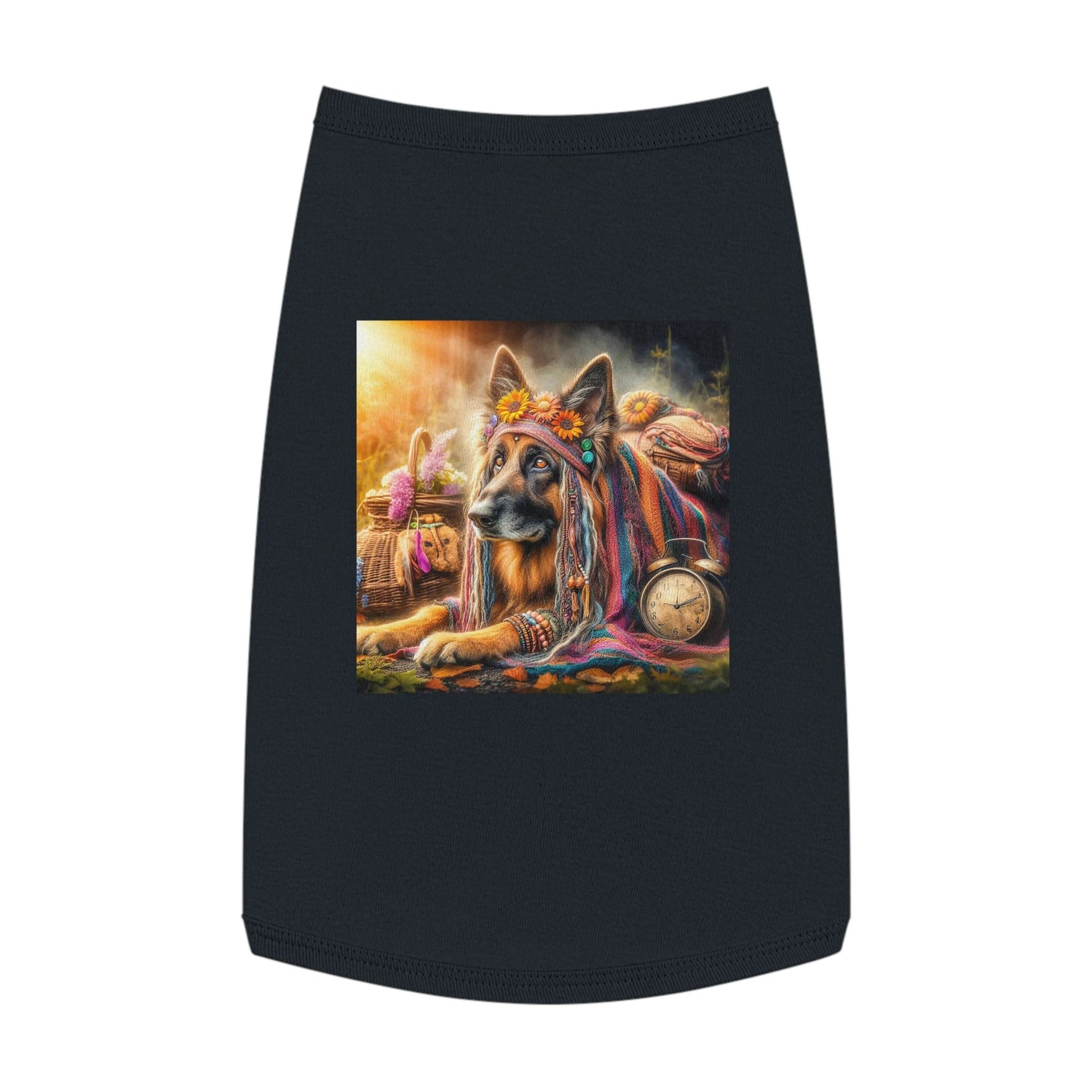 German Shepherd Hippie Pet Tank Top Pets Printify L Black
