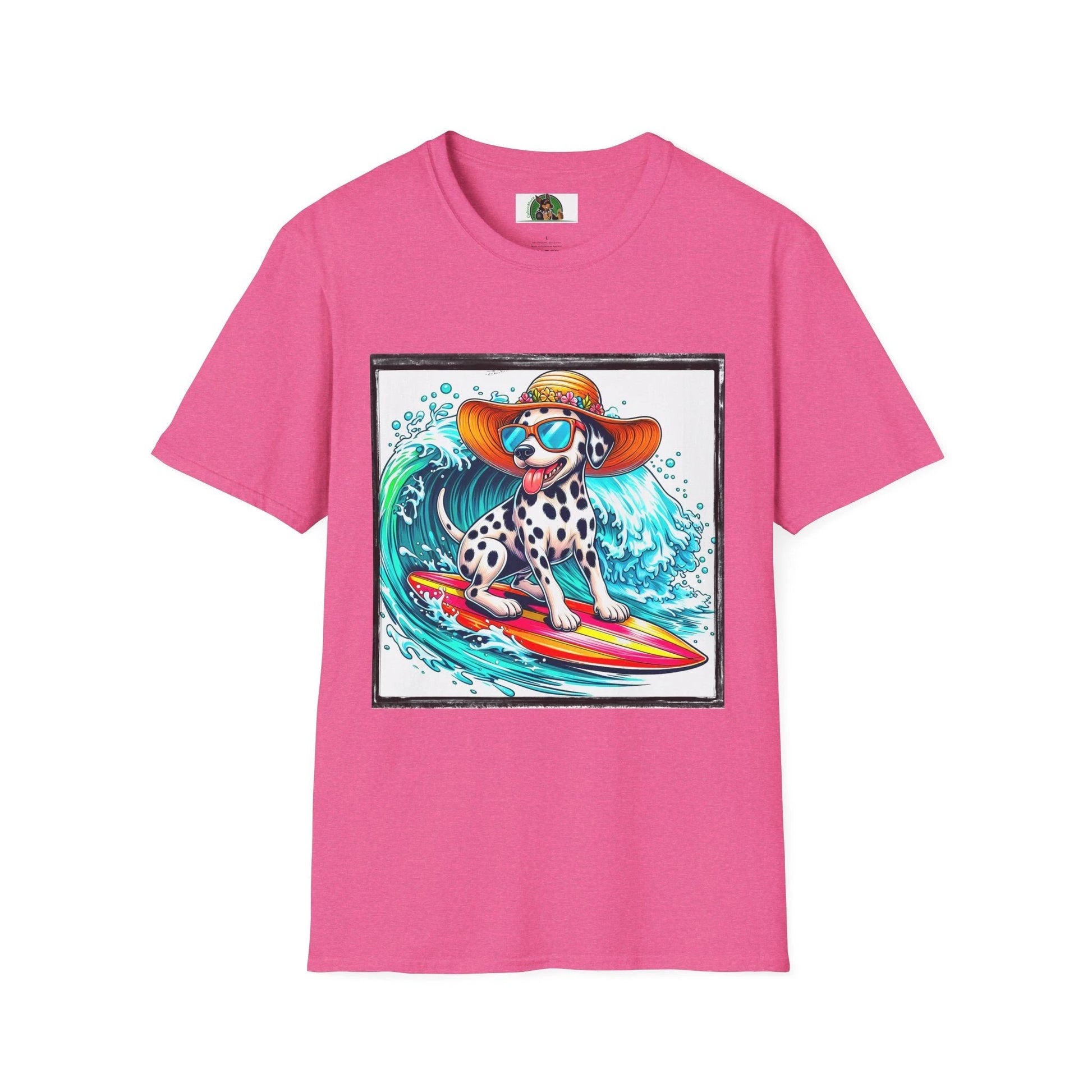 Dalmatian Crashing Waves T Shirt For Dog Lovers Coastal Ocean Design Gift Idea Quality Cotton Tee For Beach Lovers T-Shirt Printify S Heather Heliconia