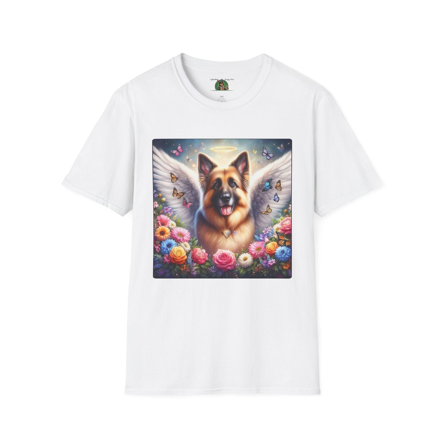 German Shepherd Dog "Rainbow Bridge" Unisex Softstyle T-Shirt T-Shirt Printify S White