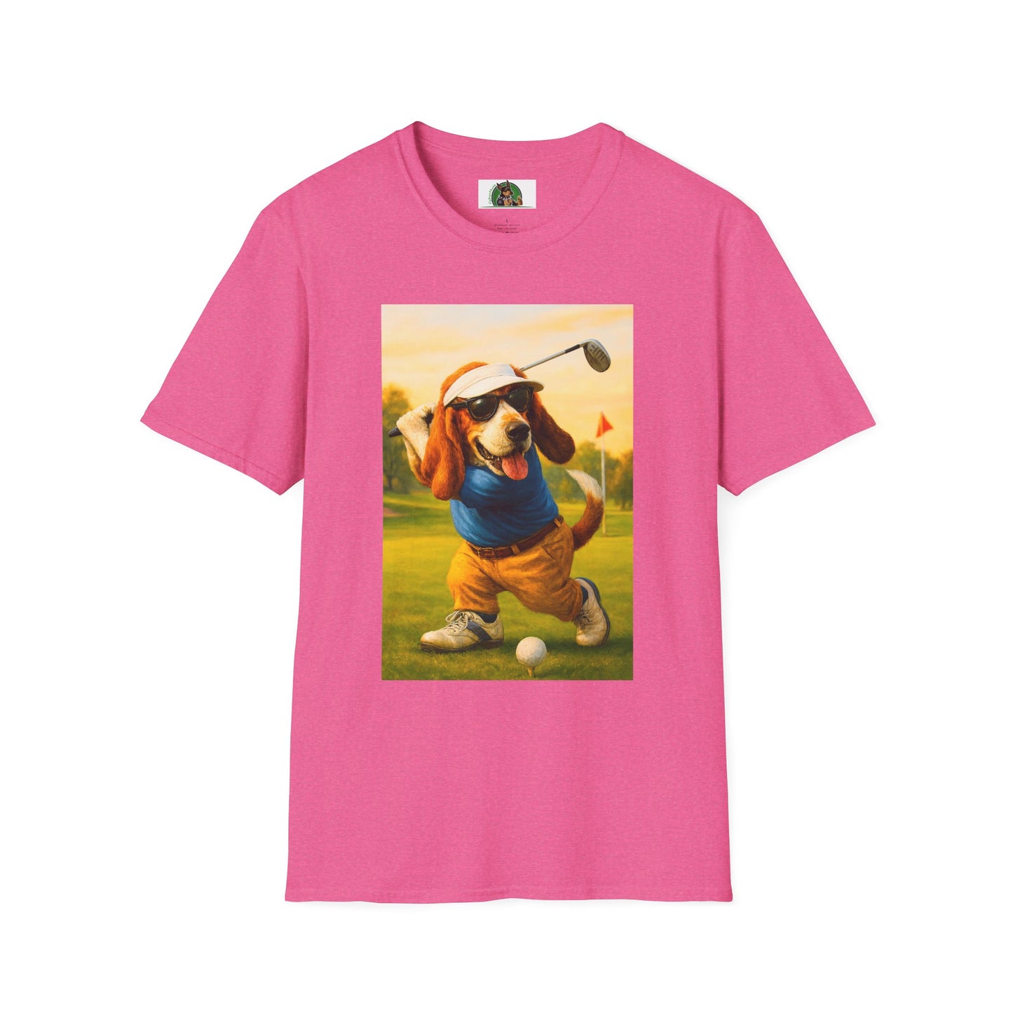 Sports Bassett Hound Dog Golf Unisex T-Shirt T-Shirt Printify Heather Heliconia S
