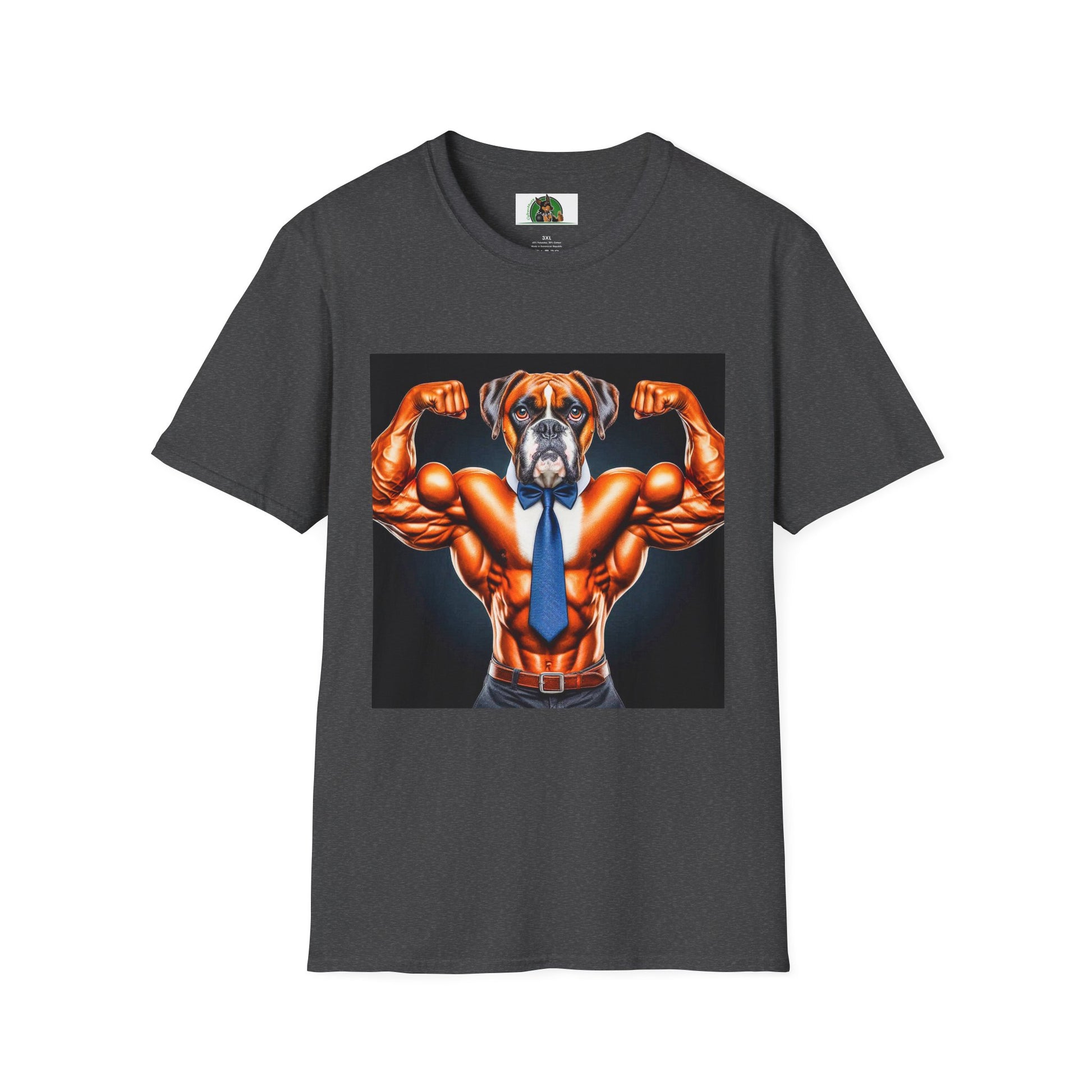 Boxer Muscle Dog Wearing Tie TShirt T-Shirt Printify XS Dark Heather 