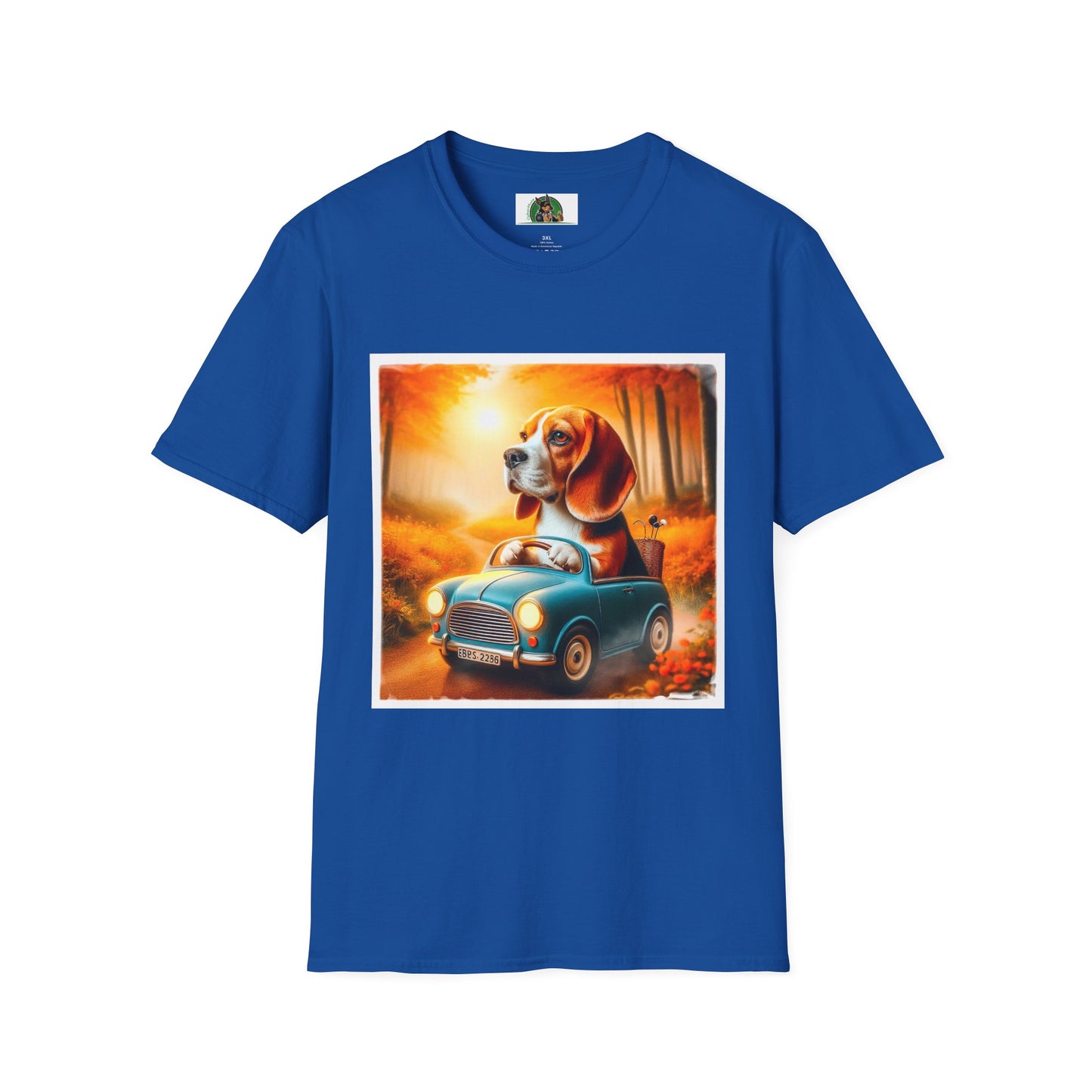 Wacky Beagle Dog Driving Tiny Car T-Shirt Printify XS Royal 