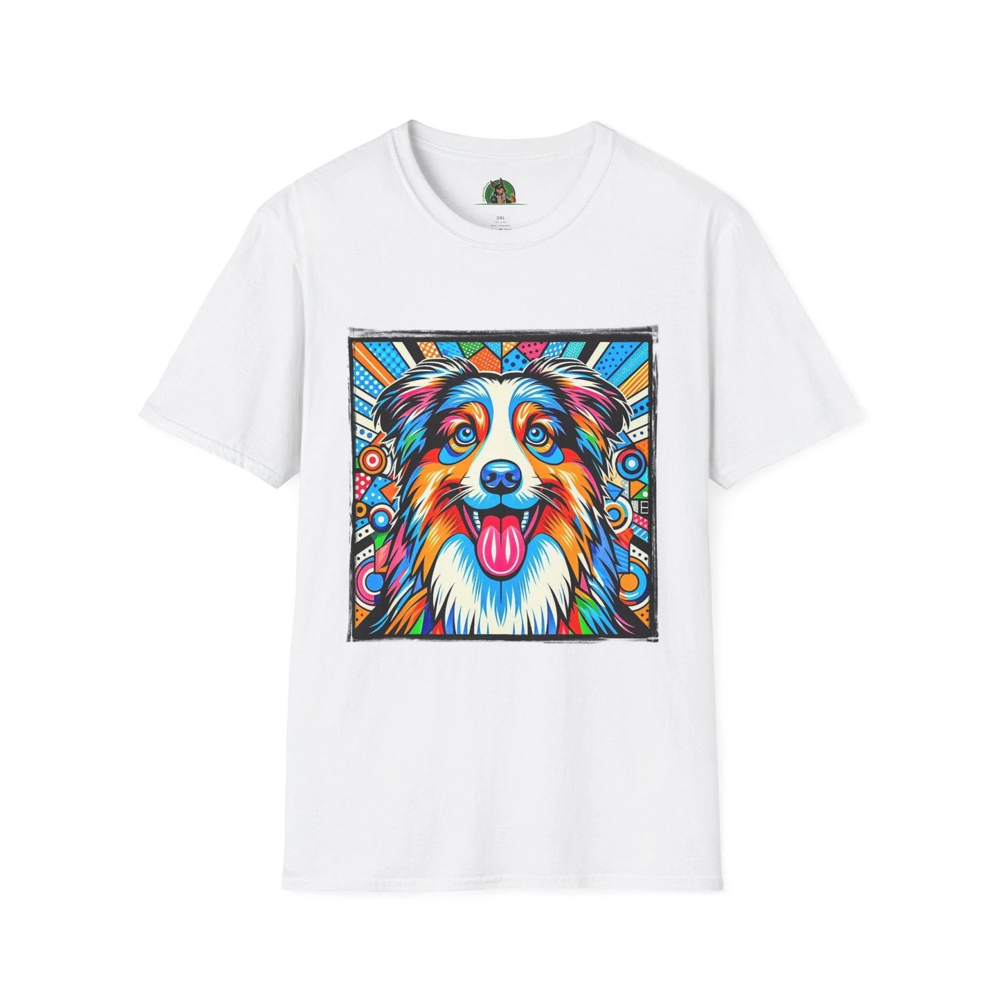 Australian Shepherd Bright Pop Art T Shirt Vibrant Canine Graphic Tee for Dog Lovers T-Shirt Printify XS White