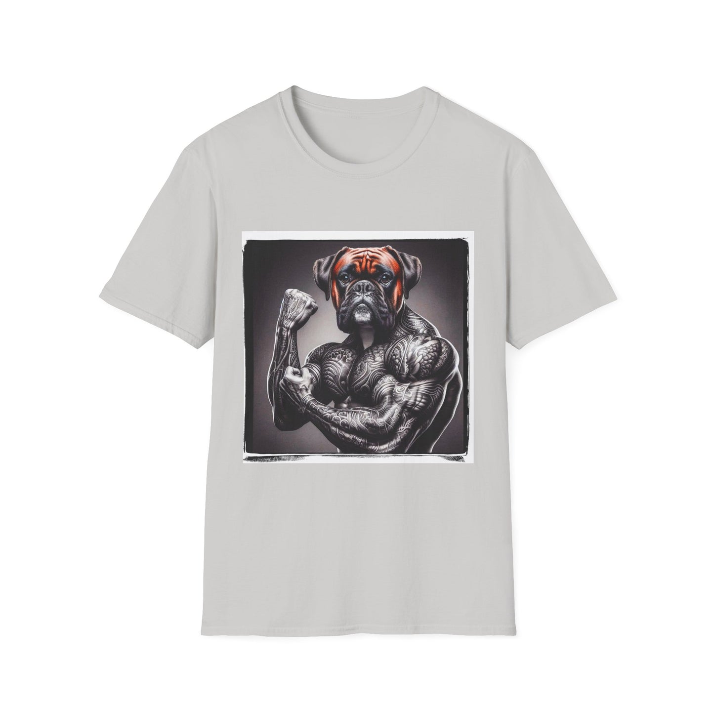 Boxer Black And White Muscle Dog T-Shirt T-Shirt Printify S Ice Grey 