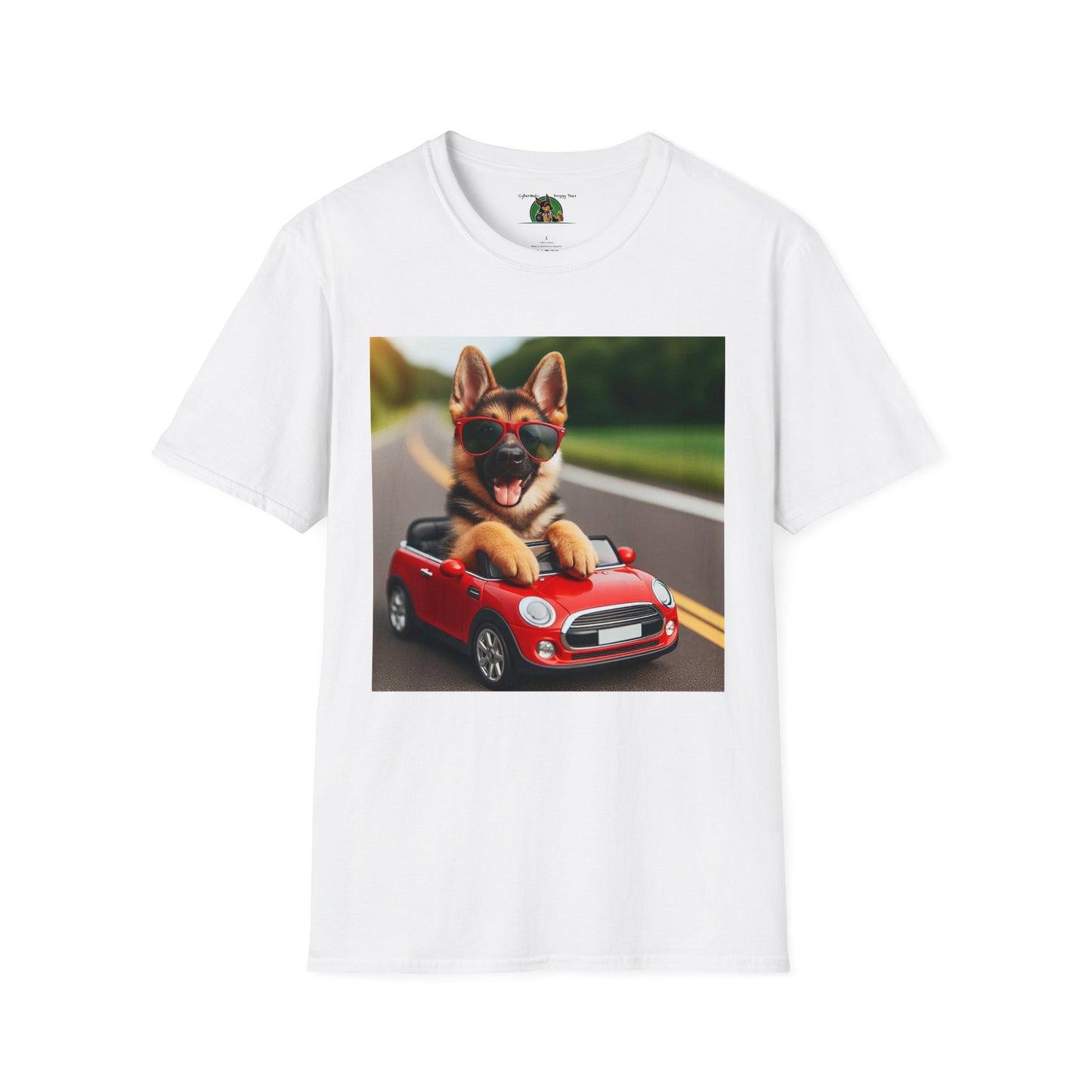 German Shepherd in a Wacky Little Car T-Shirt Printify White S 