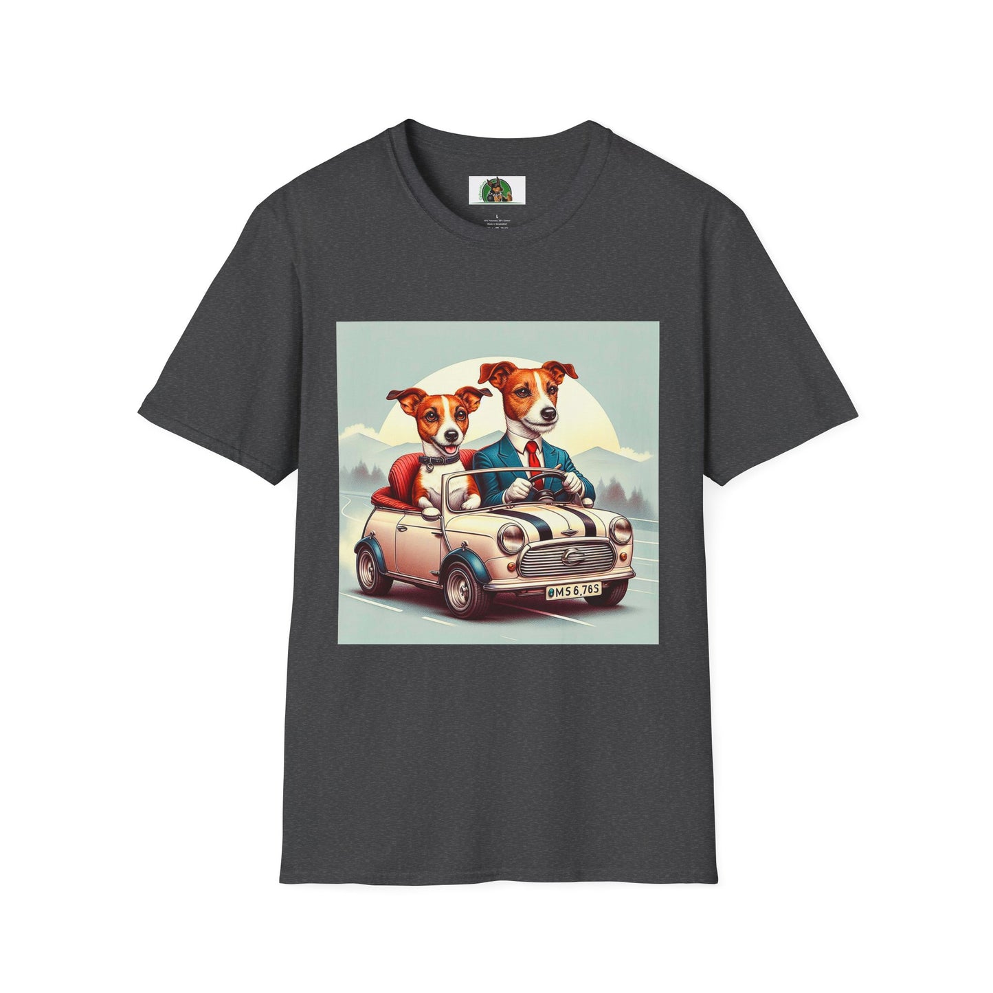 Wacky Jack Russell Husband And Wife In Car T-Shirt Printify S Dark Heather