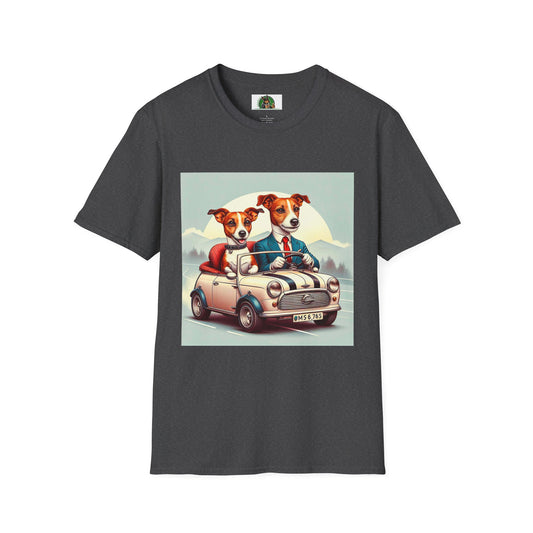Wacky Jack Russell Husband And Wife In Car T-Shirt Printify S Dark Heather