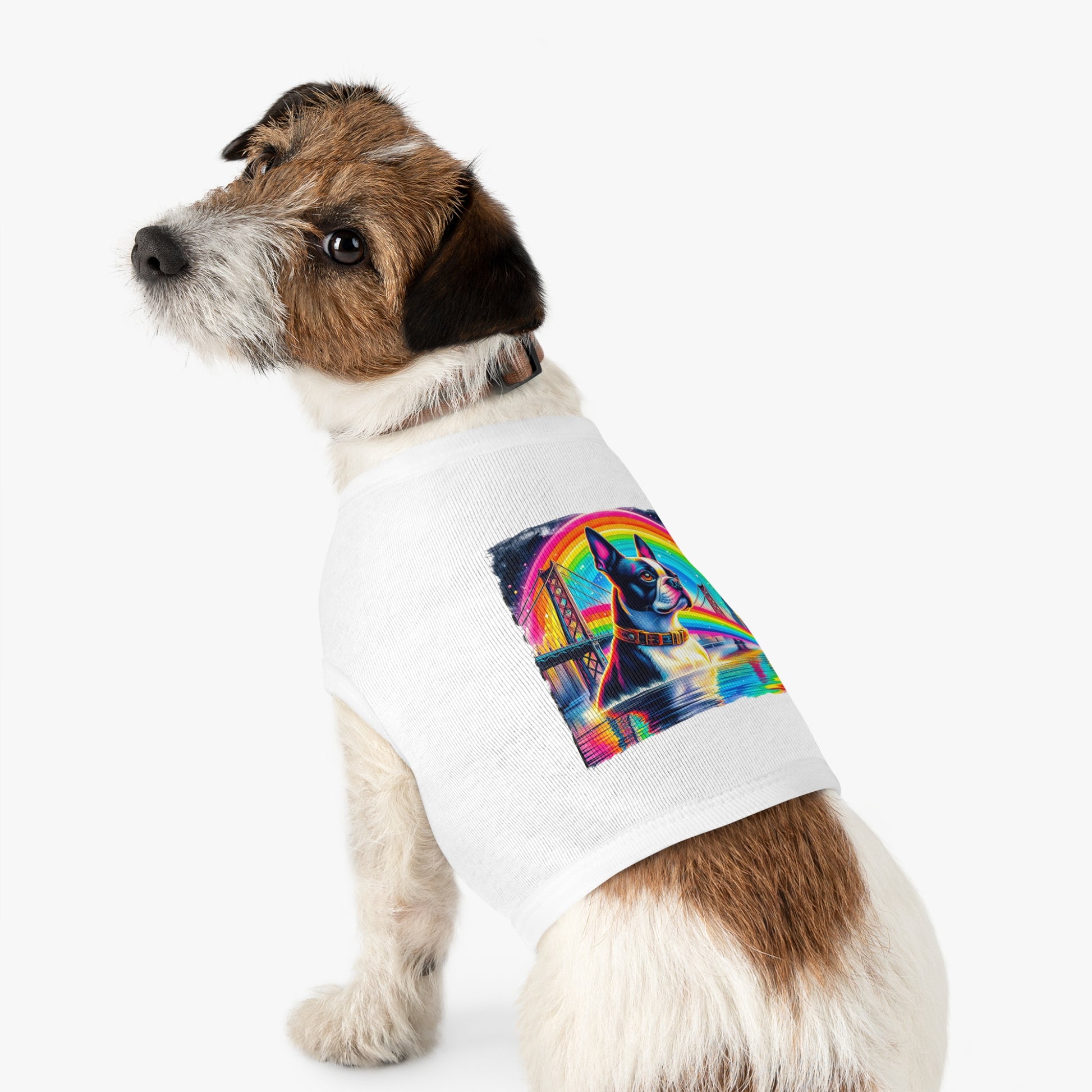 Pet Tank Top Boston Terrier Rainbow Bridge Dog In Water Pets Printify   