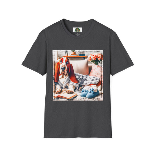 Basset Hound In PJ's Reading T-Shirt Printify XS Dark Heather