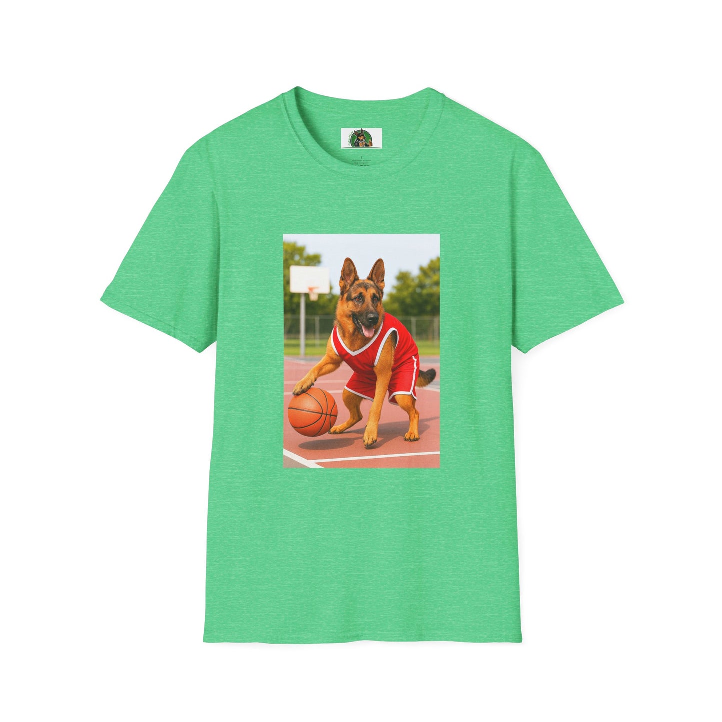 Sports German Shepherd Basketball T-Shirt T-Shirt Printify Heather Irish Green S